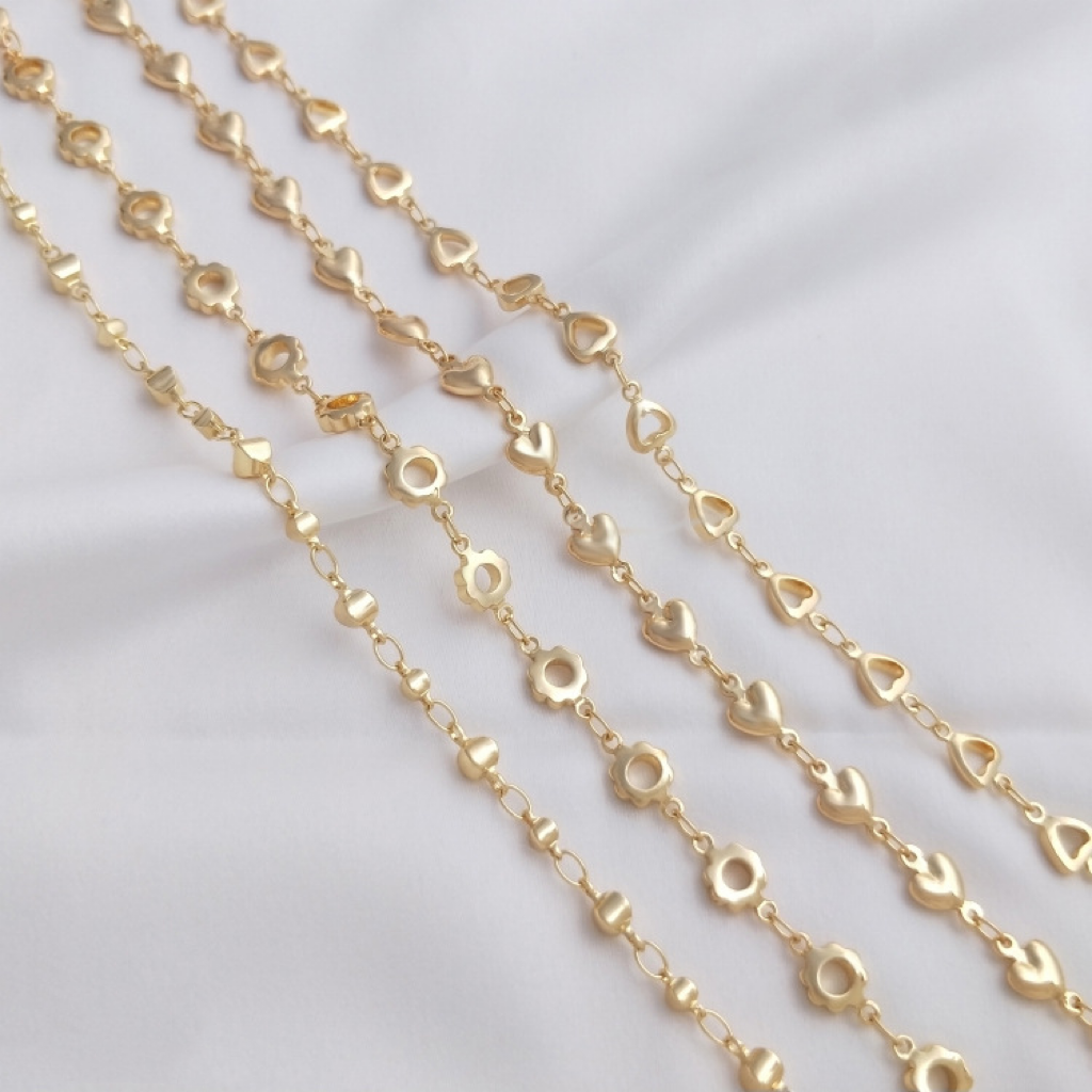 14k Gold Plated Copper Decor Chain for Jwelry DIY Flower Heart 50cm