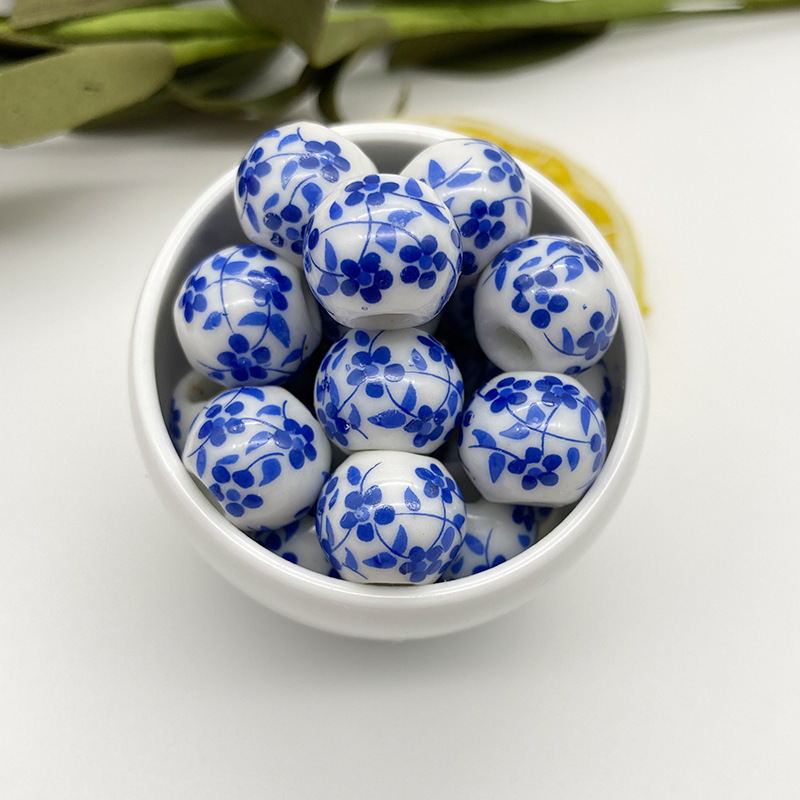 Handmade Blue and White Porcelain Style Ceramic Round Beads 100pcs