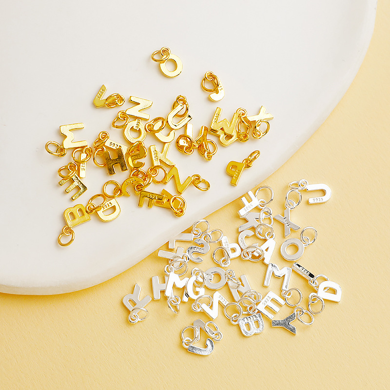 925 Sterling Silver 6*8mm Letters Charms Jewelry Pendant with Hanging Rings