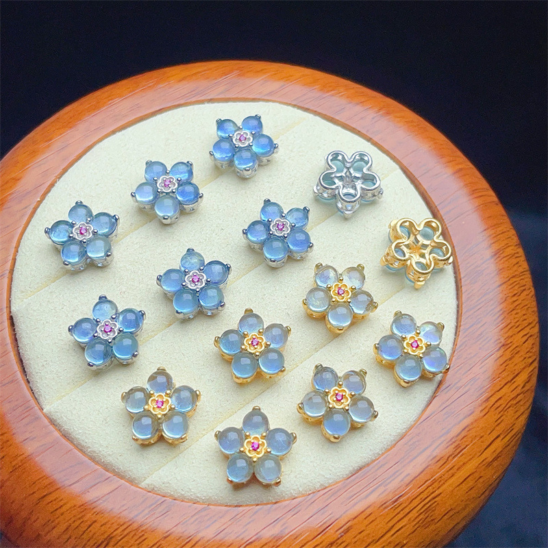 925 Silver Crustification Aquamarine Flower Accessory