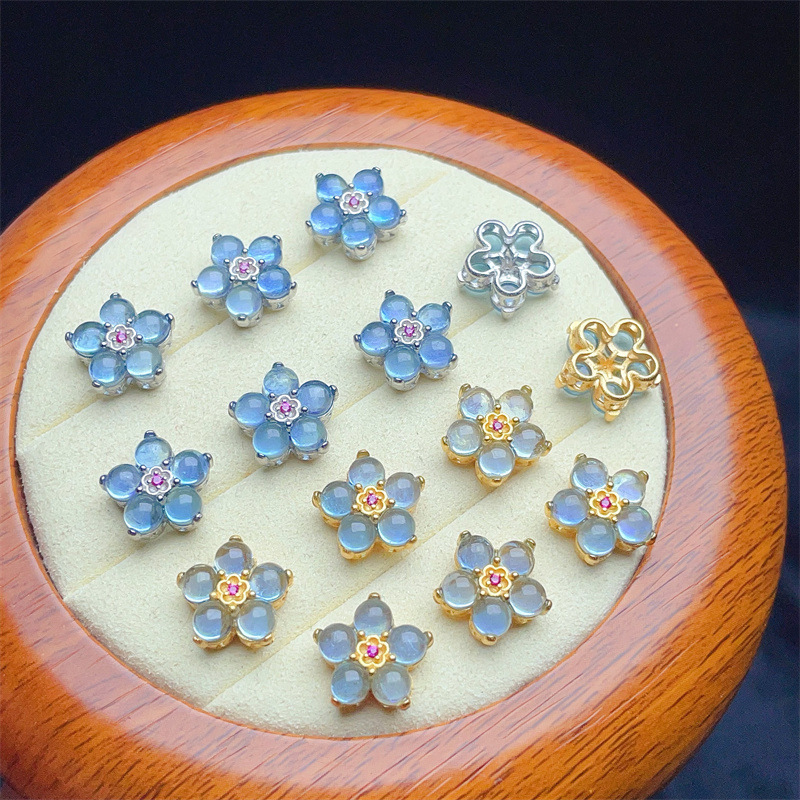 925 Silver Crustification Aquamarine Flower Accessory