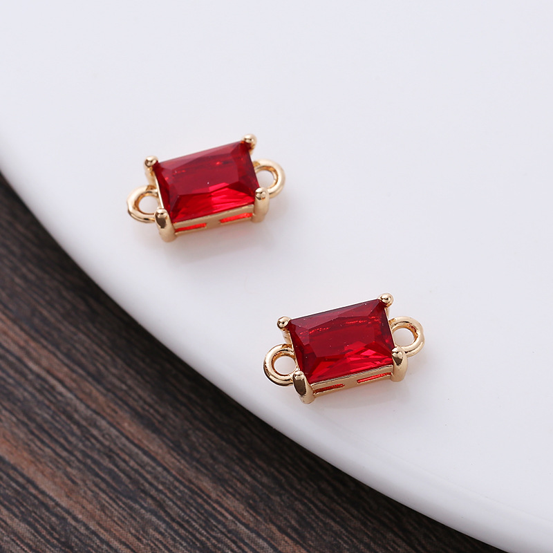 7*12mm Rectangle Glass Charm Pendant Dual Hanging Rings