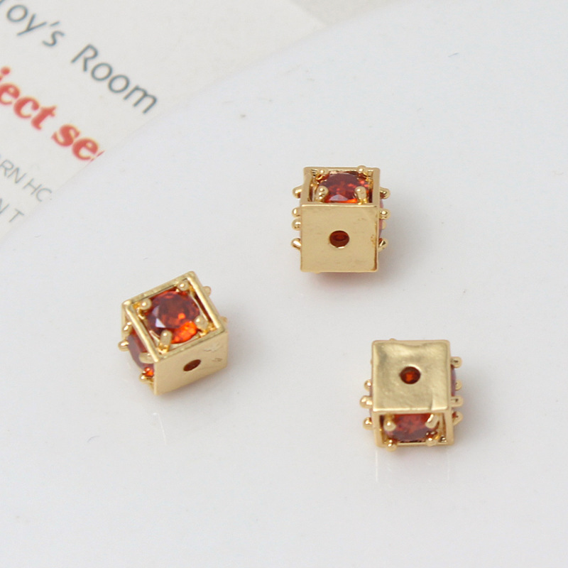Cubic Zirconia Inlaid 14k Gold Plated Cube Spacer Bead for Jewelry DIY