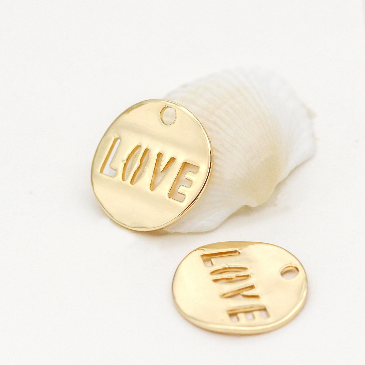 14k Gold Plated LOVE Hollow Medal Charm Pendant for Jewelry DIY
