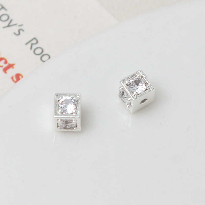 Cubic Zirconia Inlaid 14k Gold Plated Cube Spacer Bead for Jewelry DIY