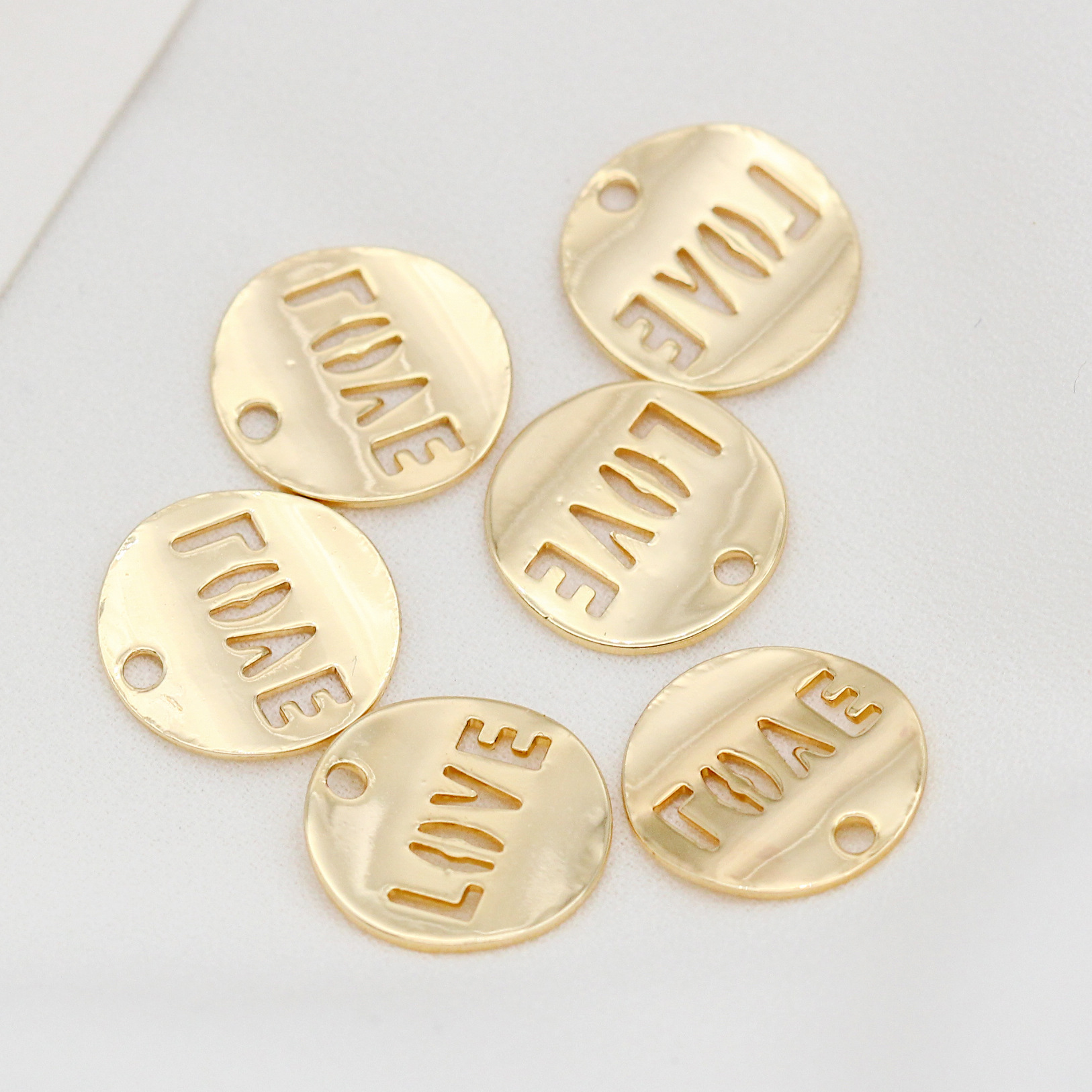 14k Gold Plated LOVE Hollow Medal Charm Pendant for Jewelry DIY