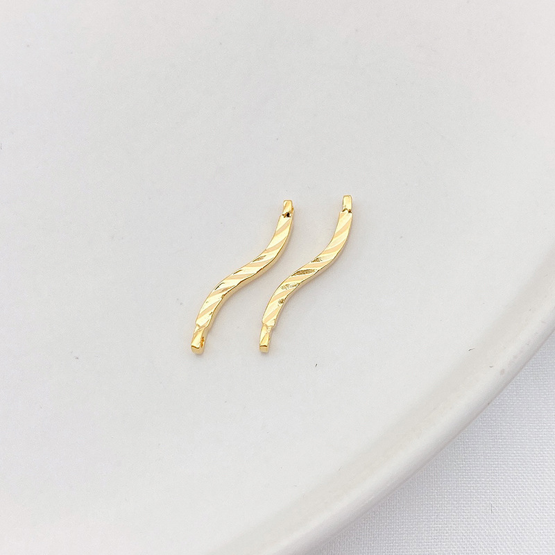 Dual Hanging Rings Gold Plated Wavy Curved Connector Charms for DIY 10