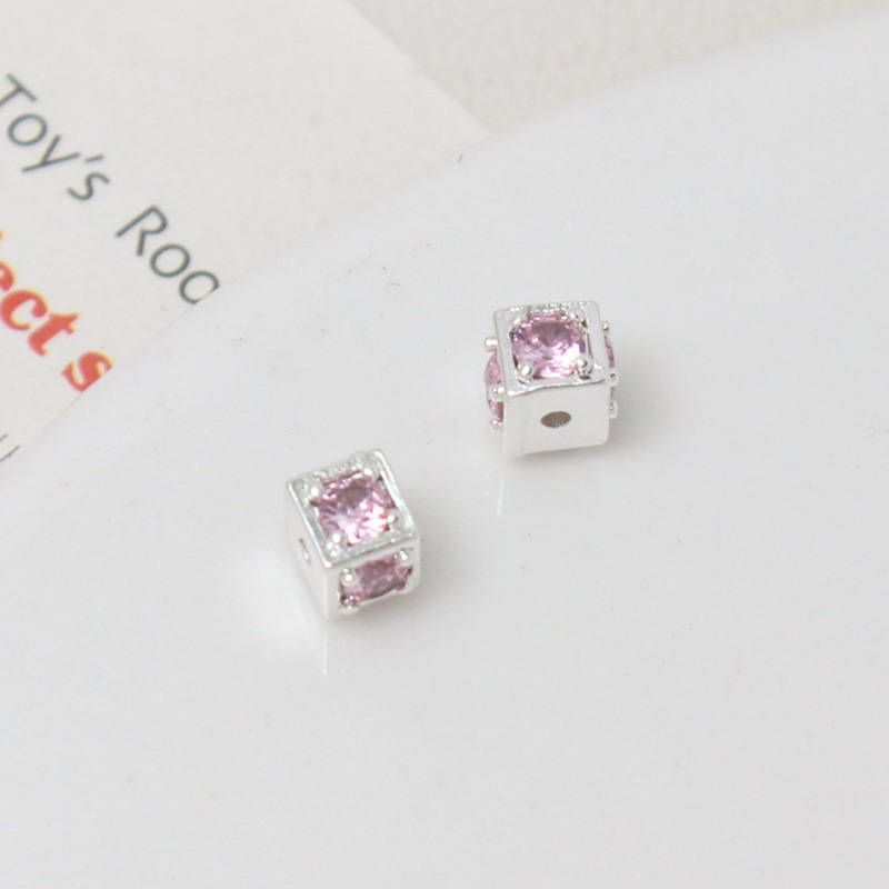 Cubic Zirconia Inlaid 14k Gold Plated Cube Spacer Bead for Jewelry DIY