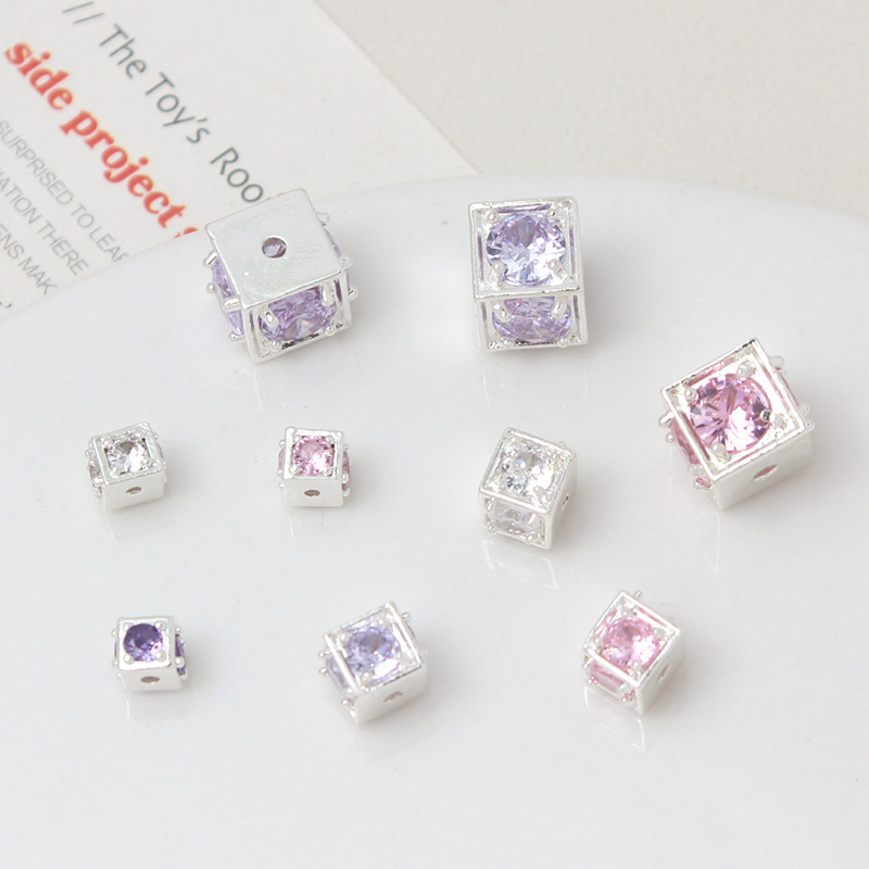 Cubic Zirconia Inlaid 14k Gold Plated Cube Spacer Bead for Jewelry DIY