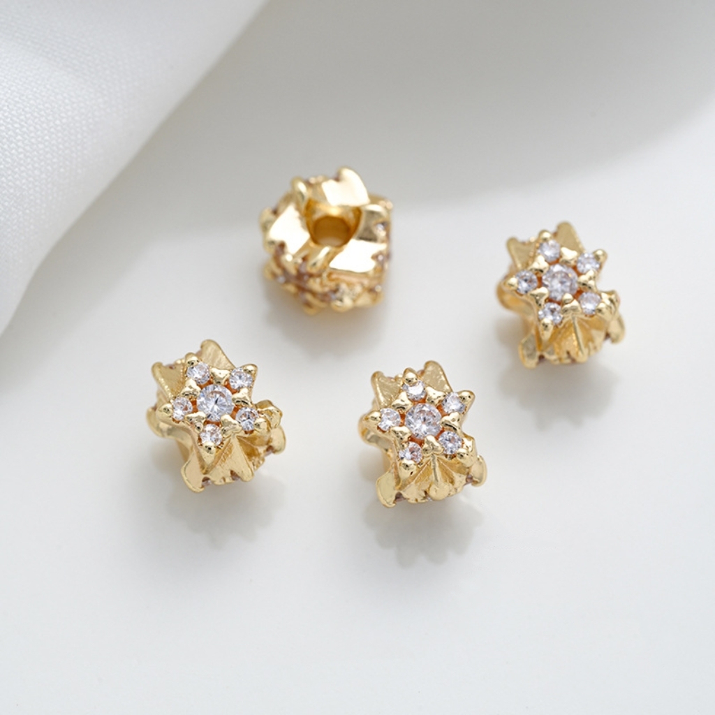 Cubic Zirconia Inlaid Gold Plated Wheel Spacer Bead Multiple Style