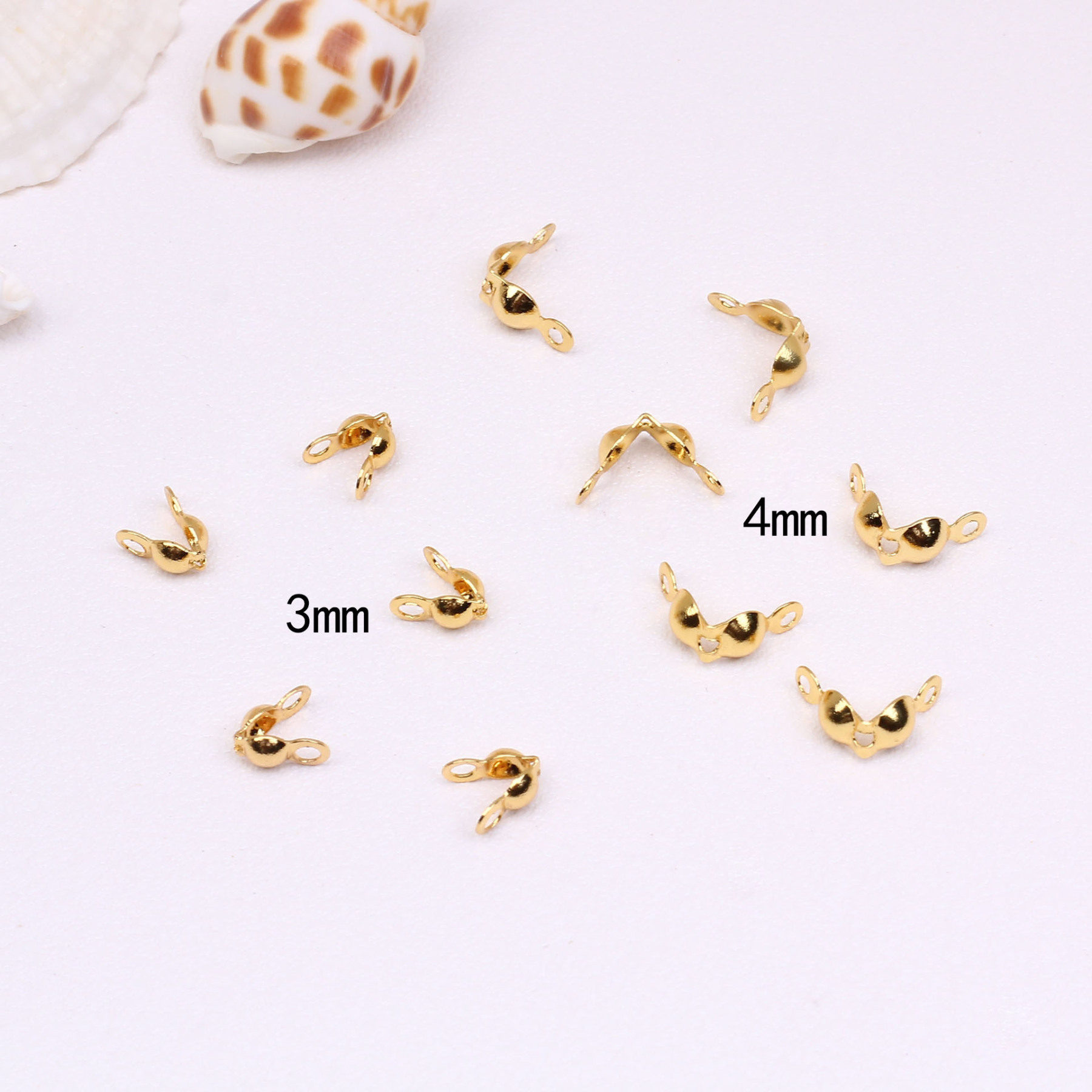 Gold Plated Copper Bead Tips Knot Covers Clamshell Crimp Bead Clasp 50pcs Multiple Color