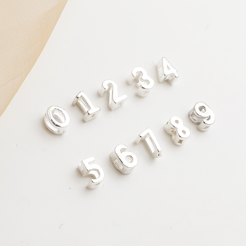 925 Sterling Silver Numbers Spacer Beads for Jewelry DIY