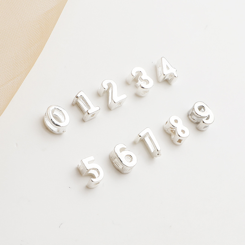 925 Sterling Silver Numbers Spacer Beads for Jewelry DIY