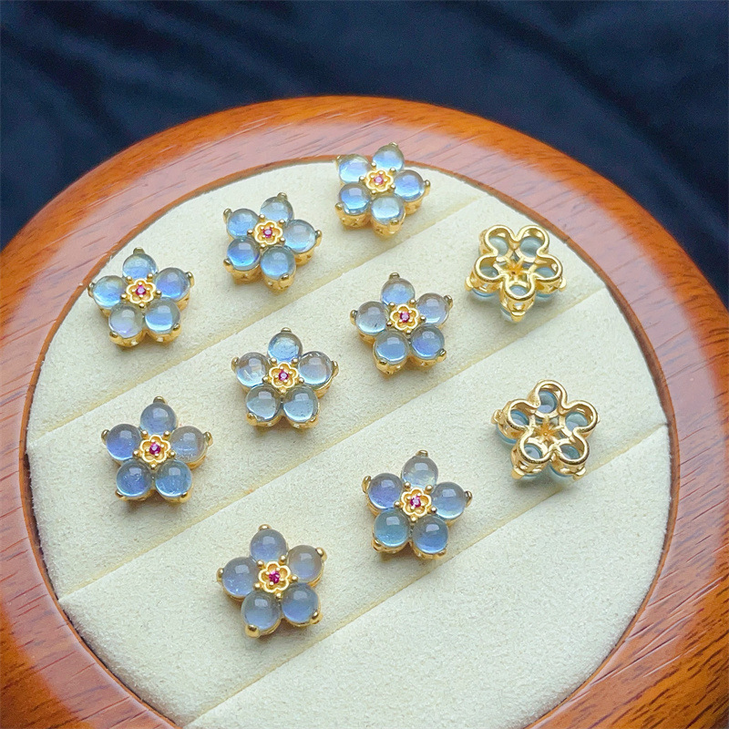 925 Silver Crustification Aquamarine Flower Accessory