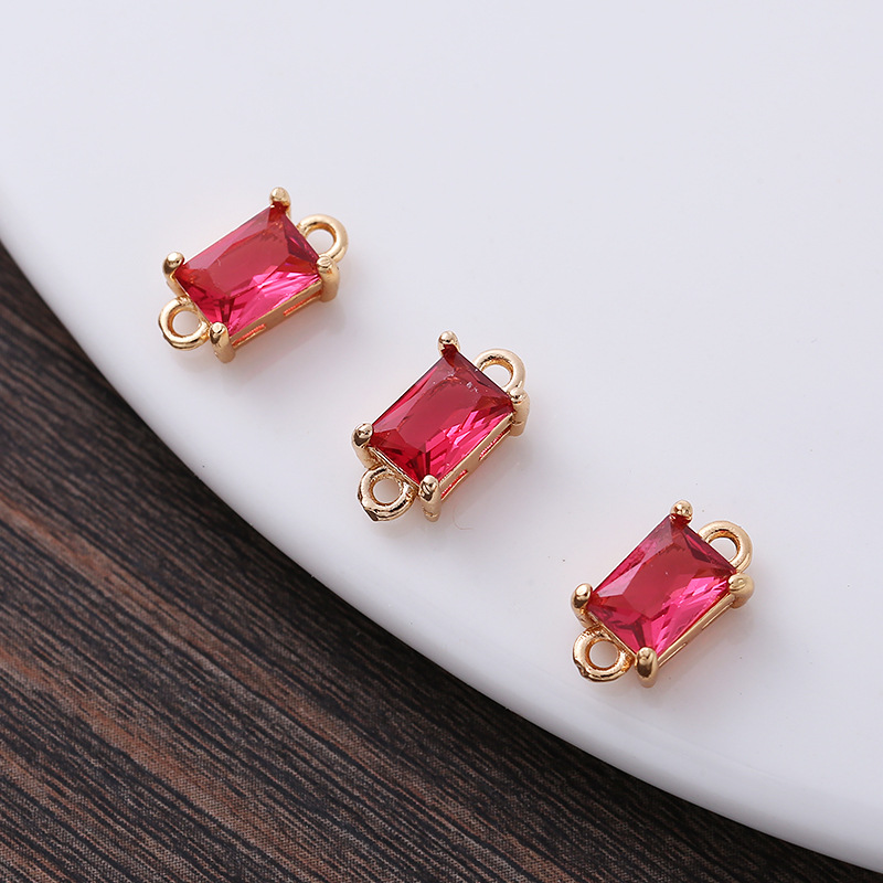 7*12mm Rectangle Glass Charm Pendant Dual Hanging Rings