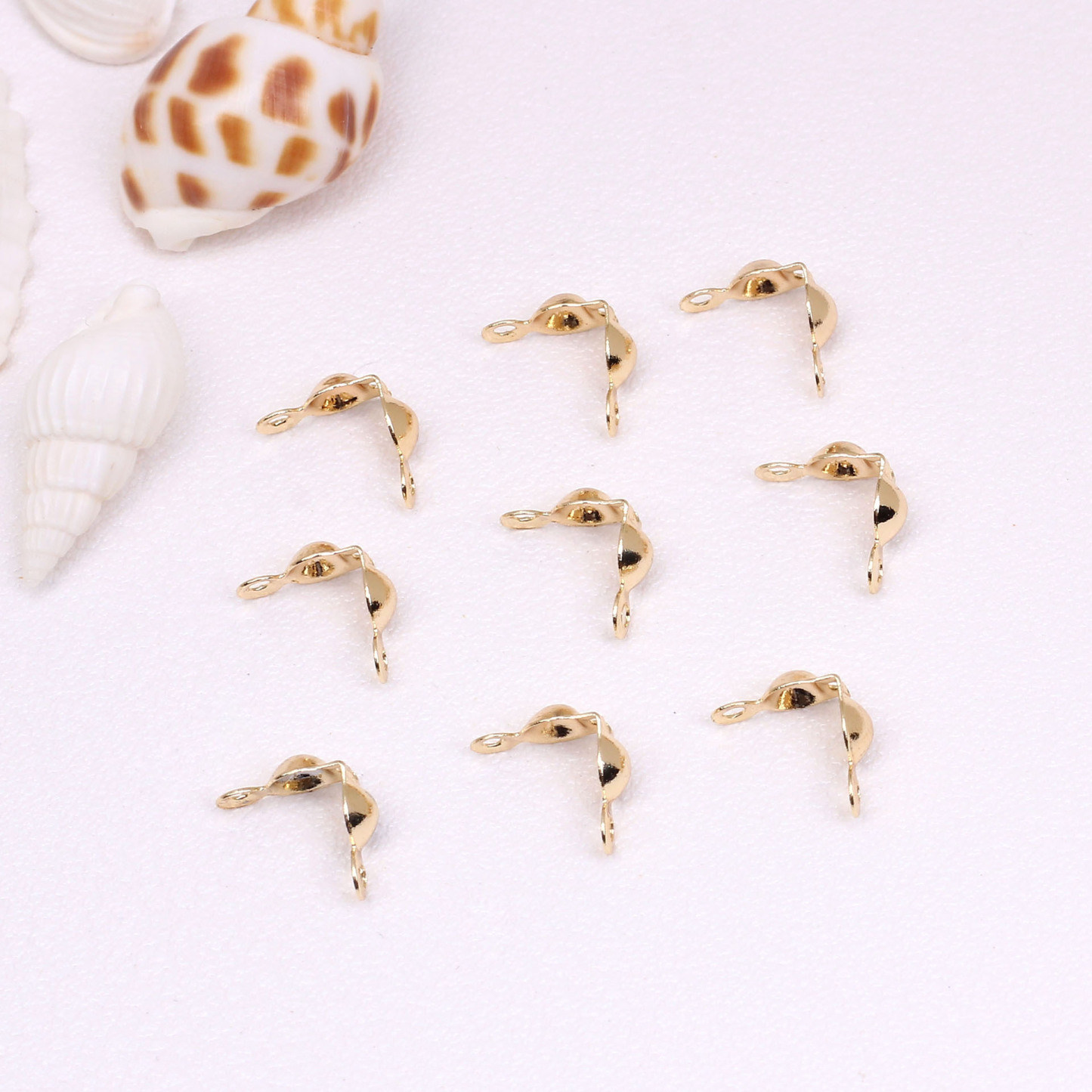 Gold Plated Copper Bead Tips Knot Covers Clamshell Crimp Bead Clasp 50pcs Multiple Color