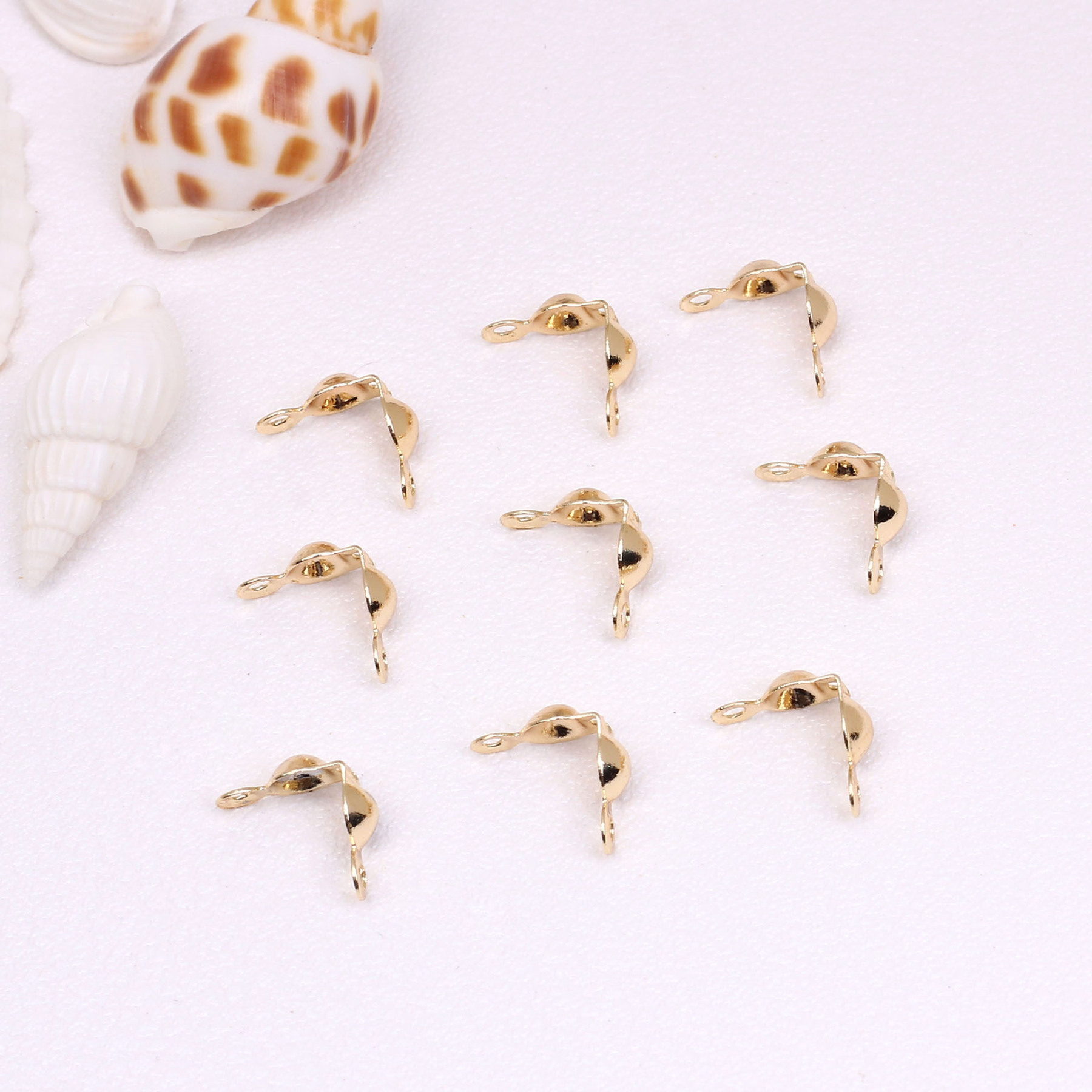 Gold Plated Copper Bead Tips Knot Covers Clamshell Crimp Bead Clasp 50pcs Multiple Color