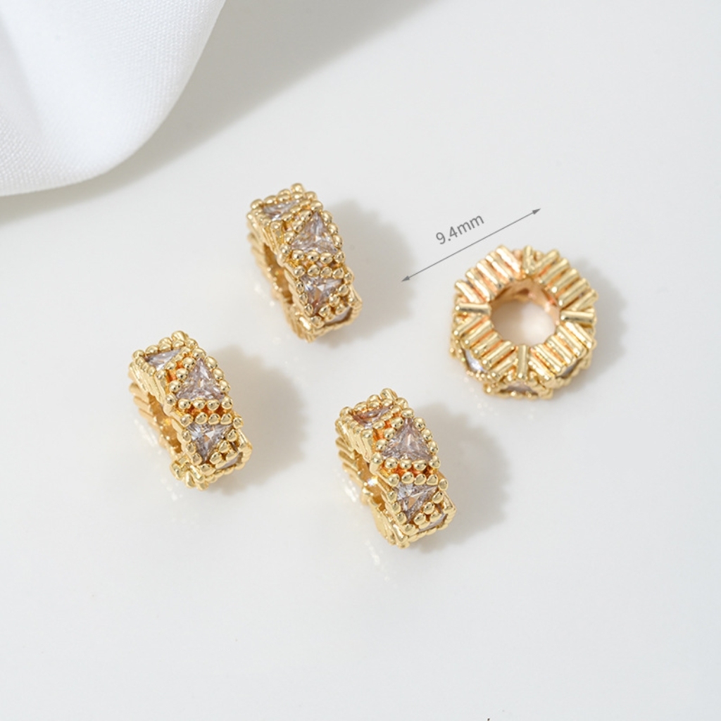 Cubic Zirconia Inlaid Gold Plated Wheel Spacer Bead Multiple Style