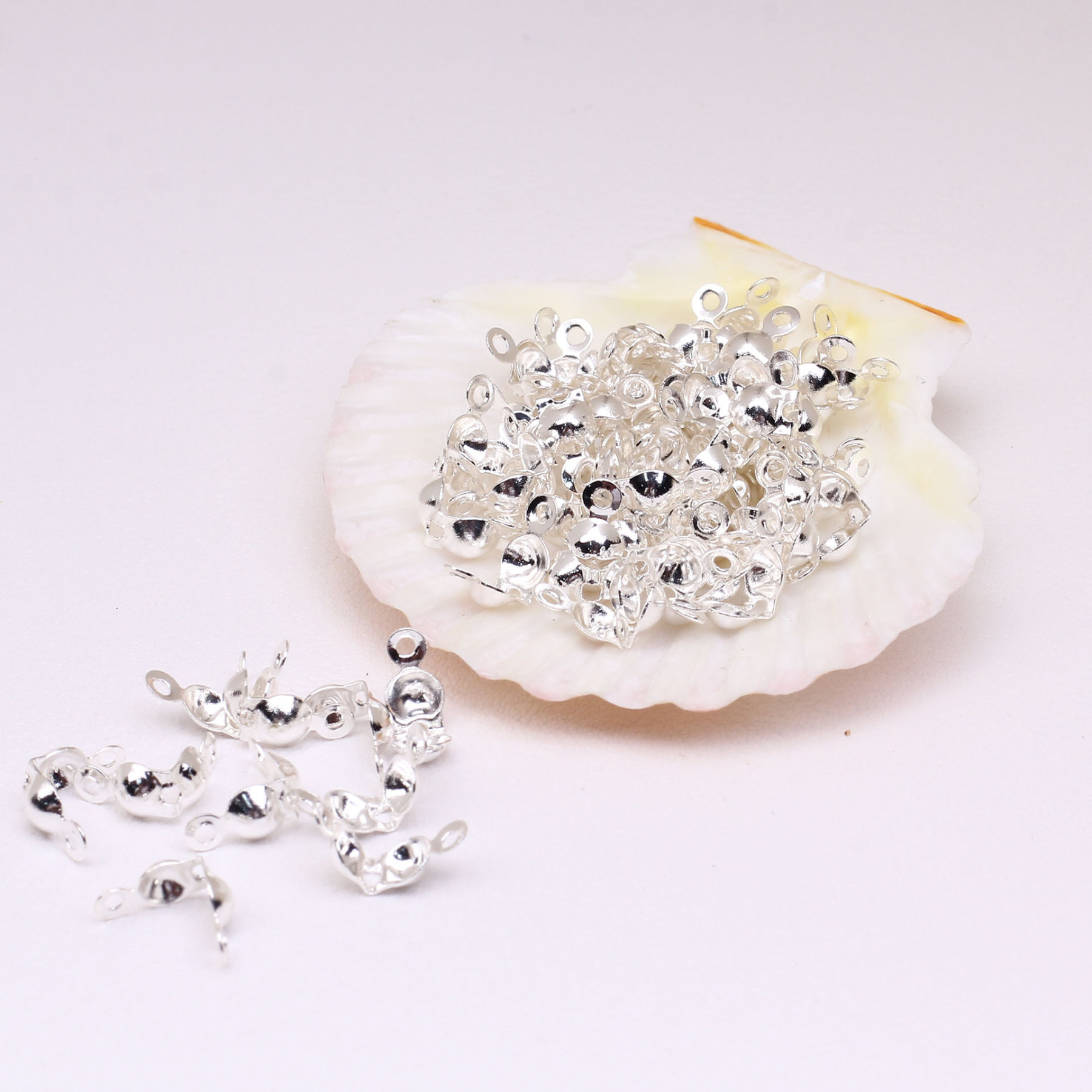 Gold Plated Copper Bead Tips Knot Covers Clamshell Crimp Bead Clasp 50pcs Multiple Color