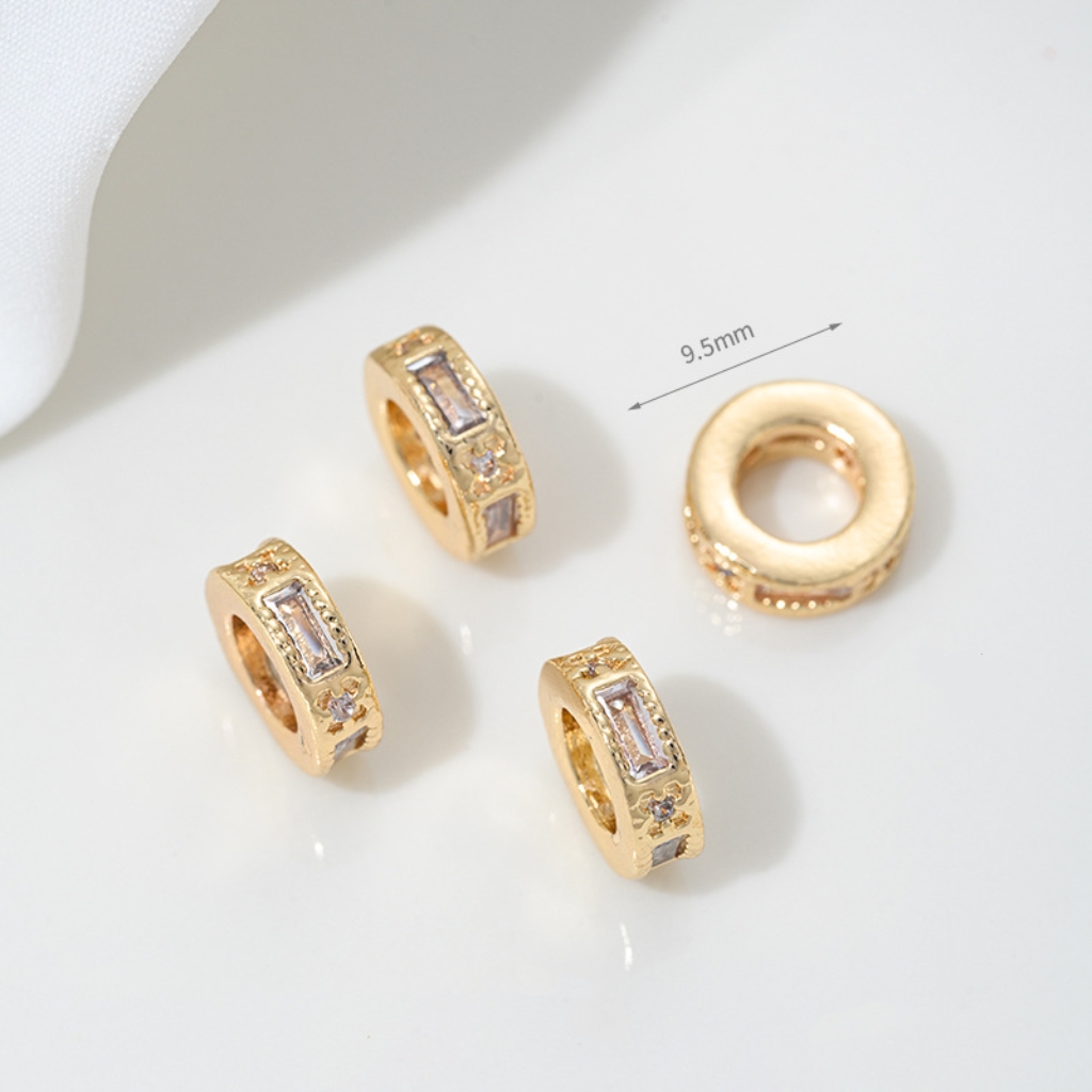 Cubic Zirconia Inlaid Gold Plated Wheel Spacer Bead Multiple Style