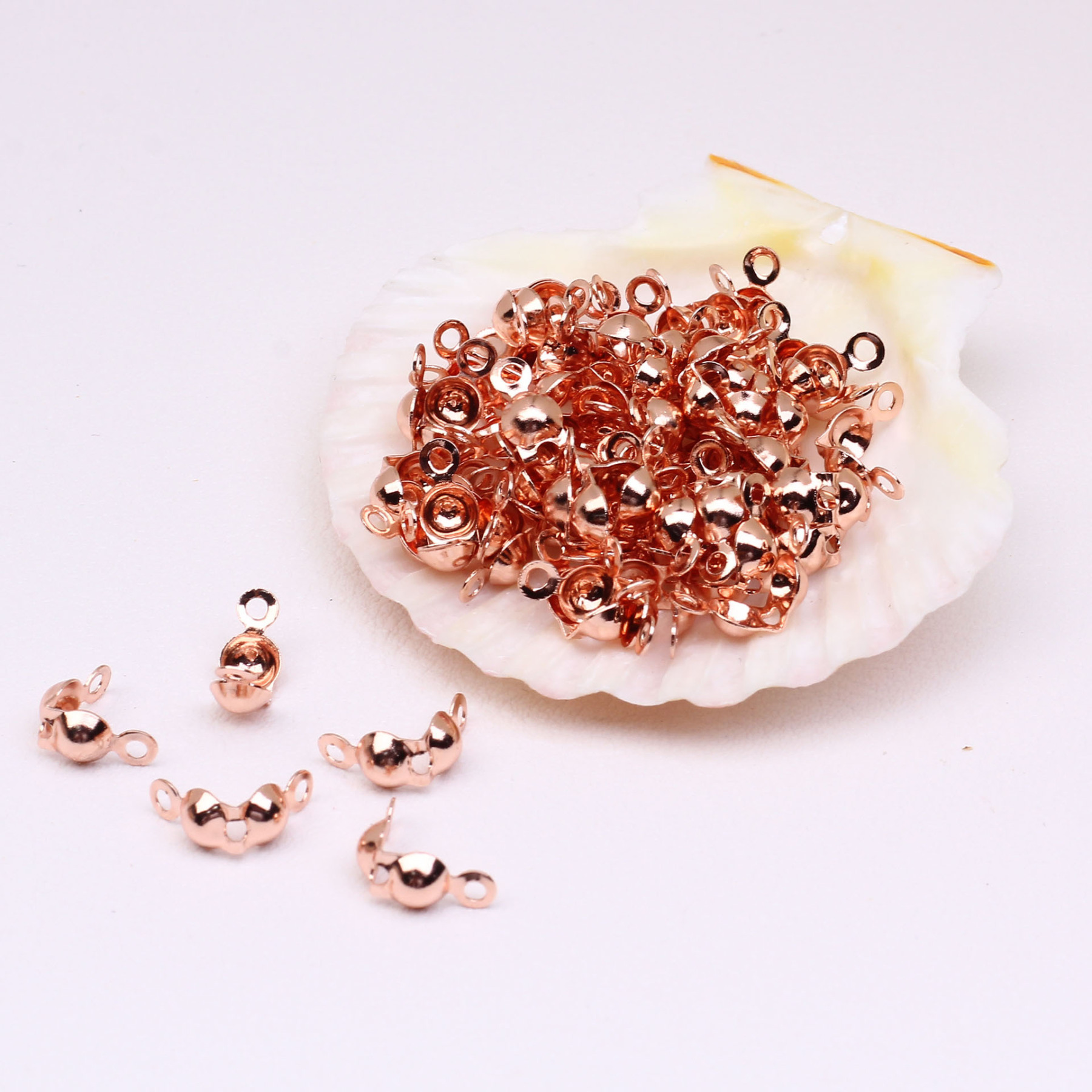 Gold Plated Copper Bead Tips Knot Covers Clamshell Crimp Bead Clasp 50pcs Multiple Color