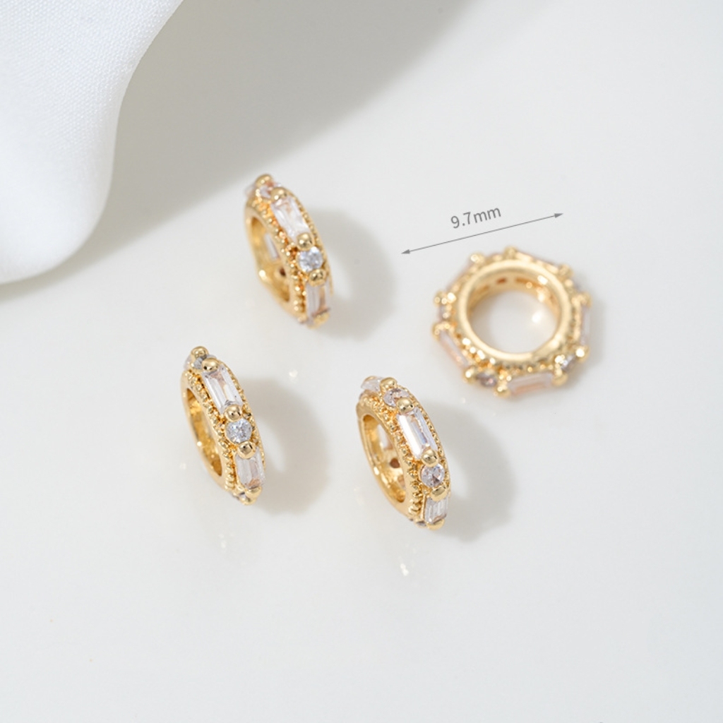 Cubic Zirconia Inlaid Gold Plated Wheel Spacer Bead Multiple Style
