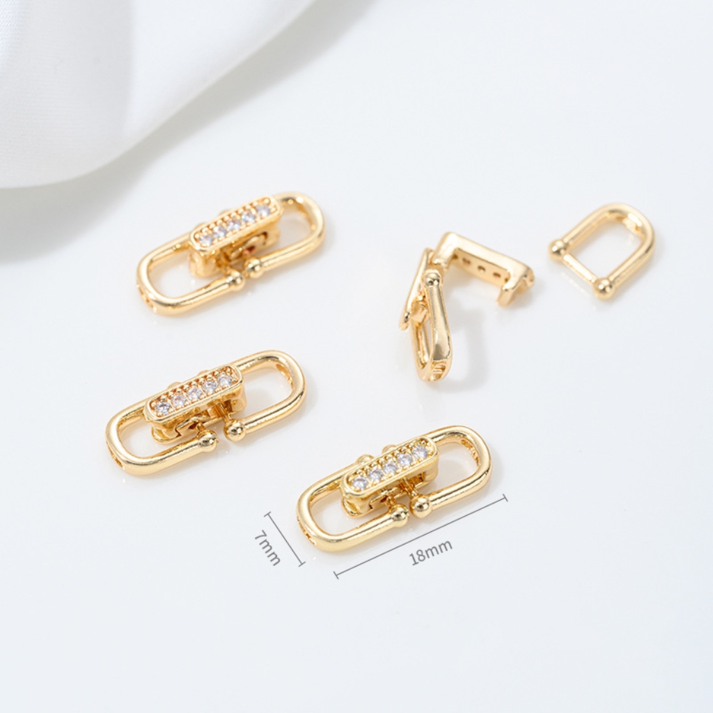 Gold Plated Cubic Zirconia Inlaid U-Shaped  Buckle Horseshoe Buckle for Necklace Bracelet