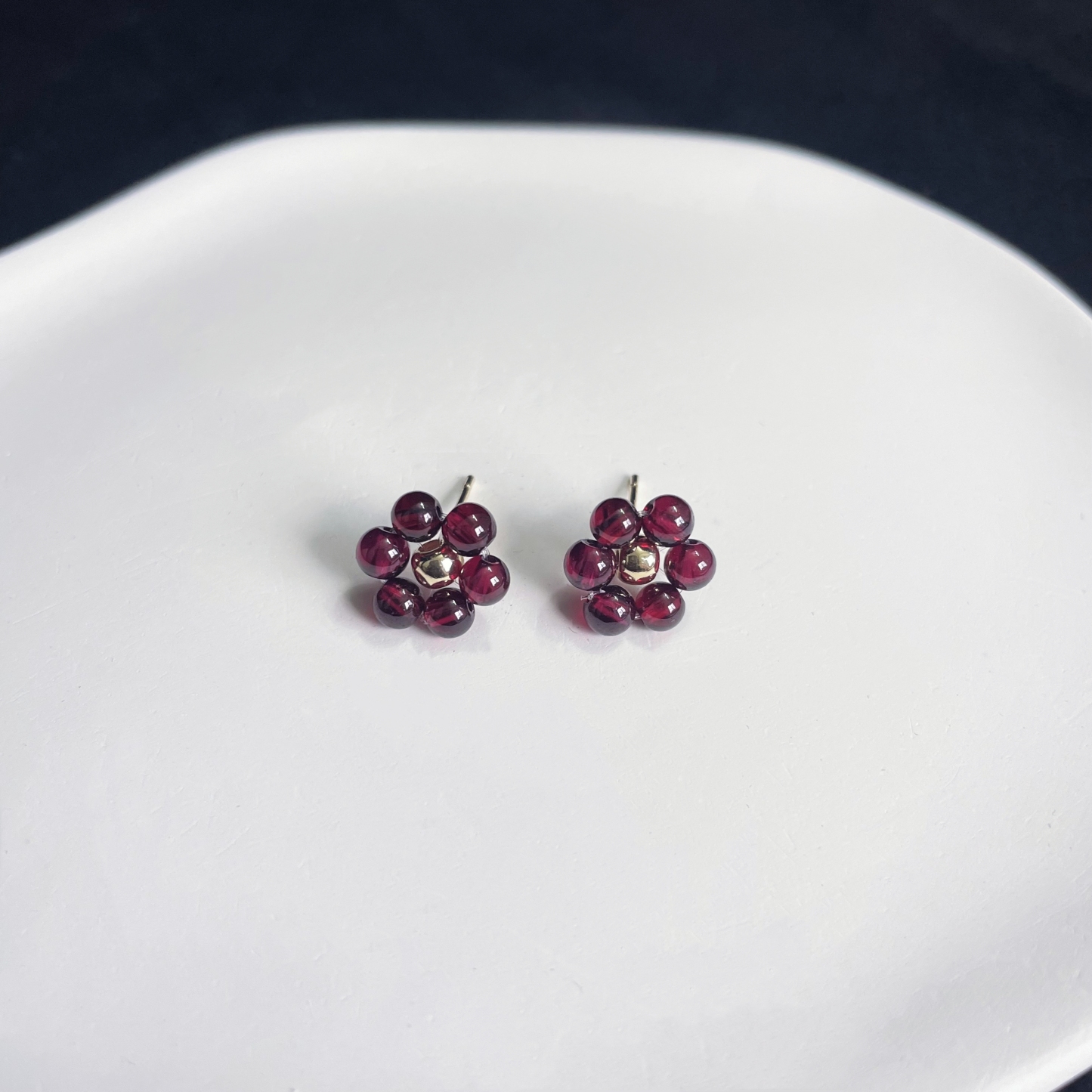 Garnet Blossoms Simple Ear Studs