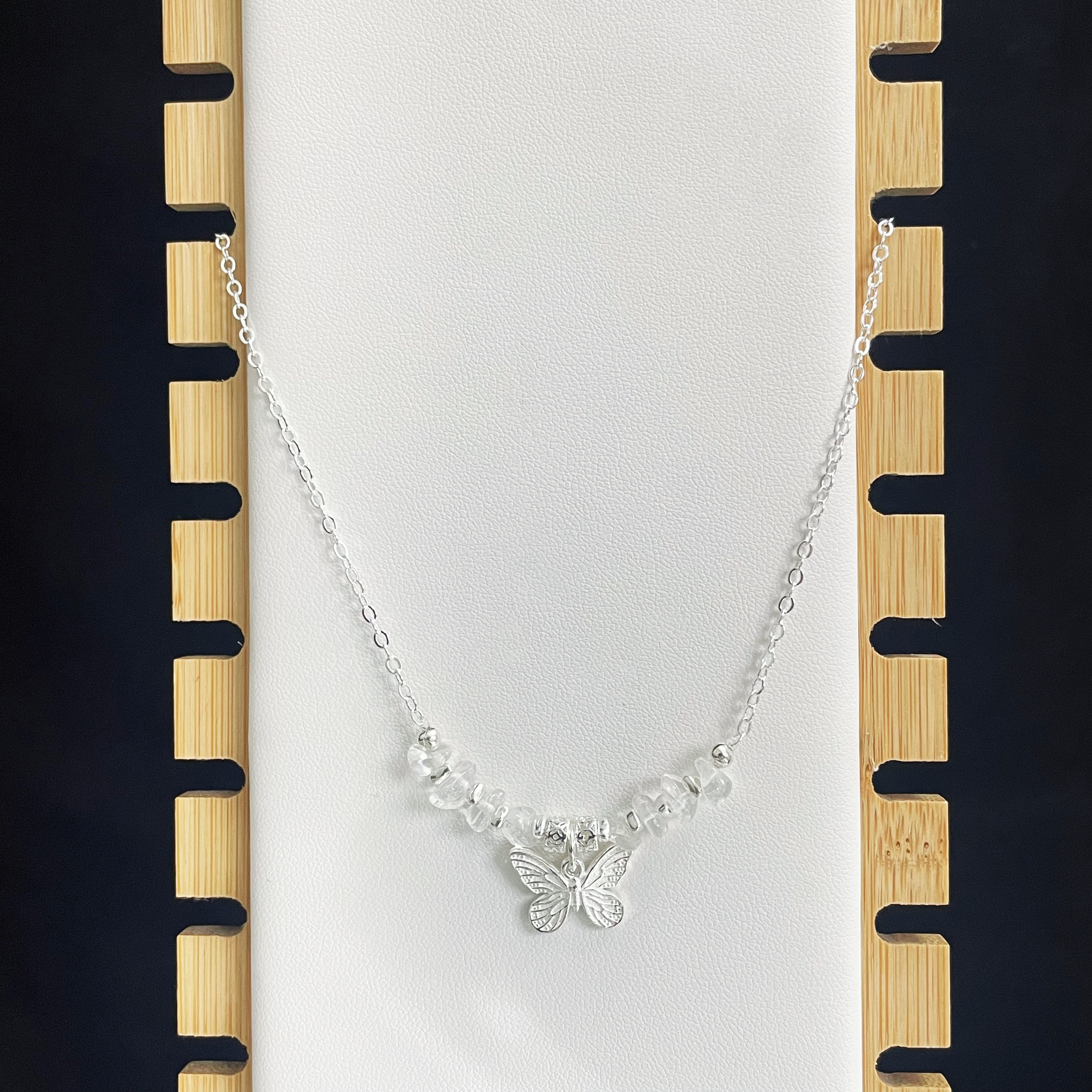 Silver Butterfly Necklace Clear Quartz Necklace