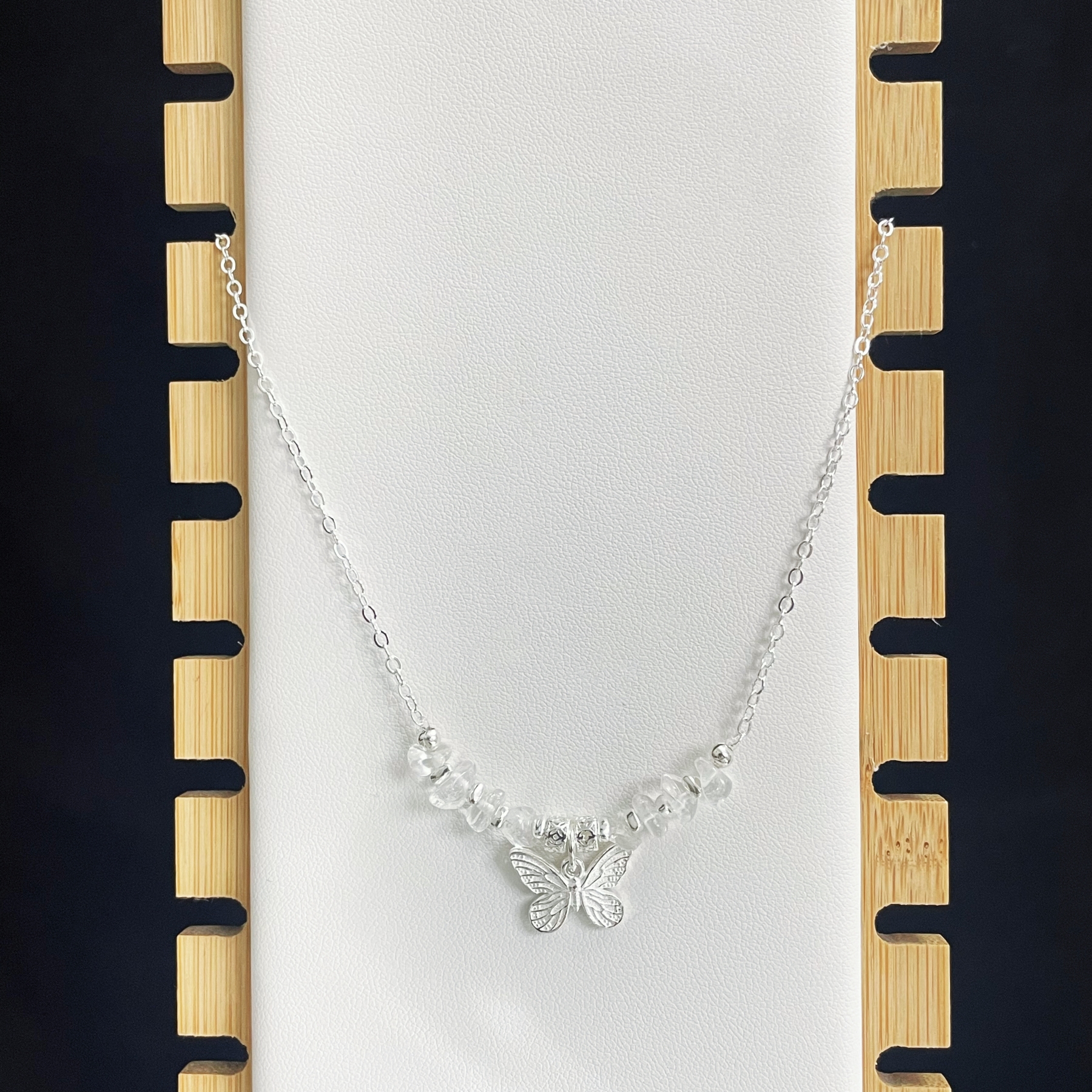 Silver Butterfly Necklace Clear Quartz Necklace