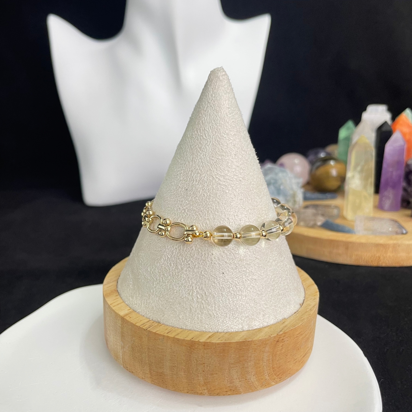 Asymmetric Citrine and Golden Chain Bracelet