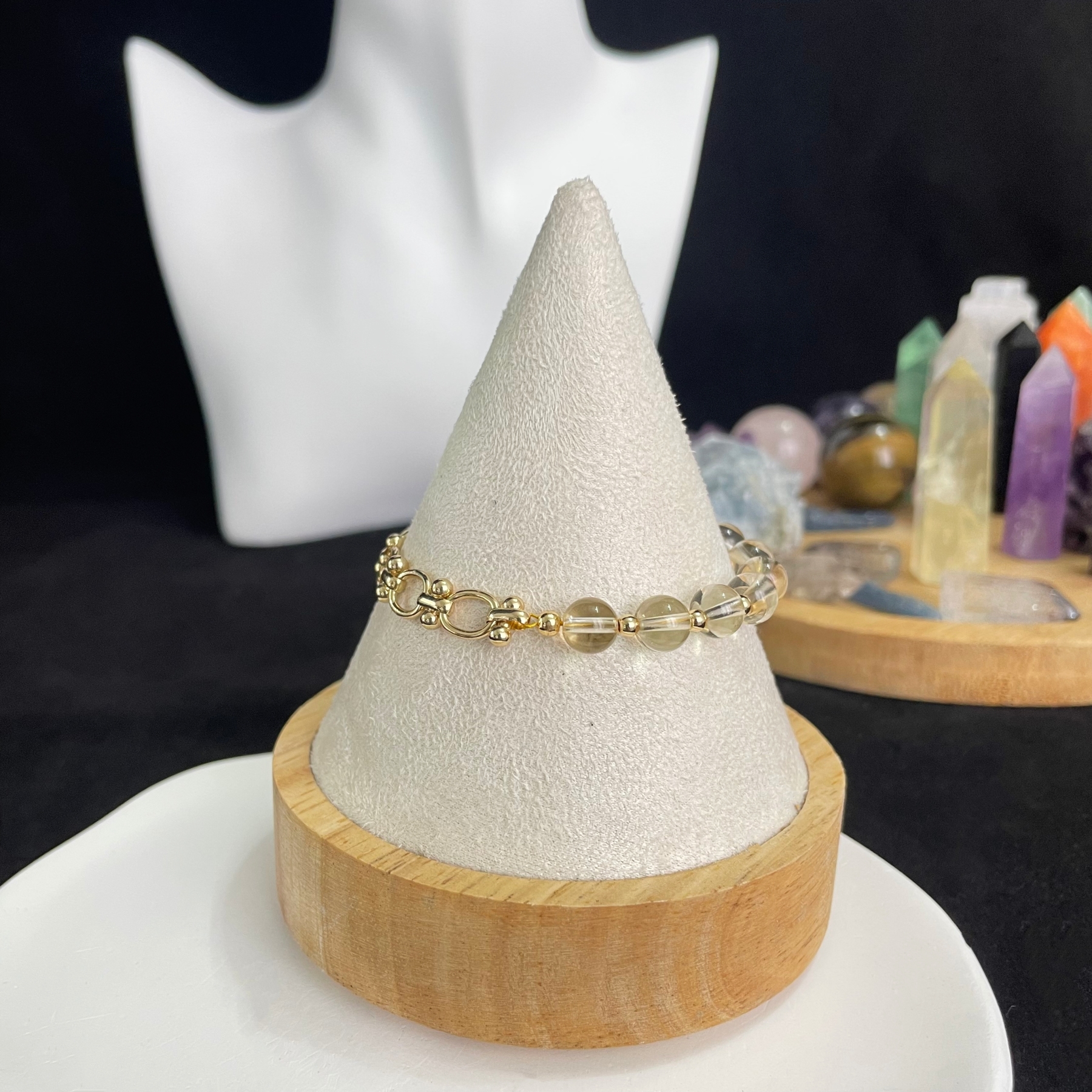 Asymmetric Citrine and Golden Chain Bracelet