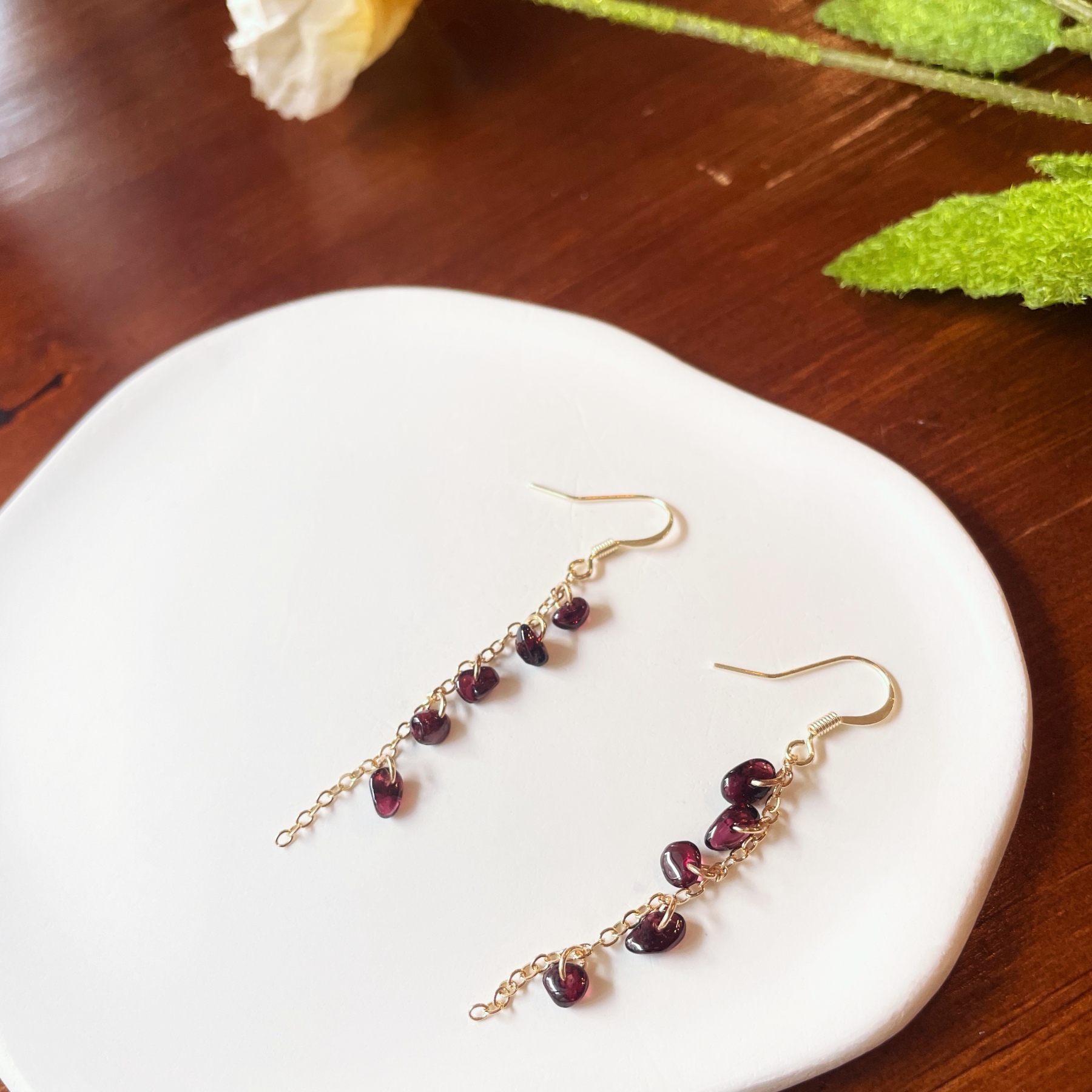 Garnet Earrings Red Lily of the Valley Minimalist Earrings