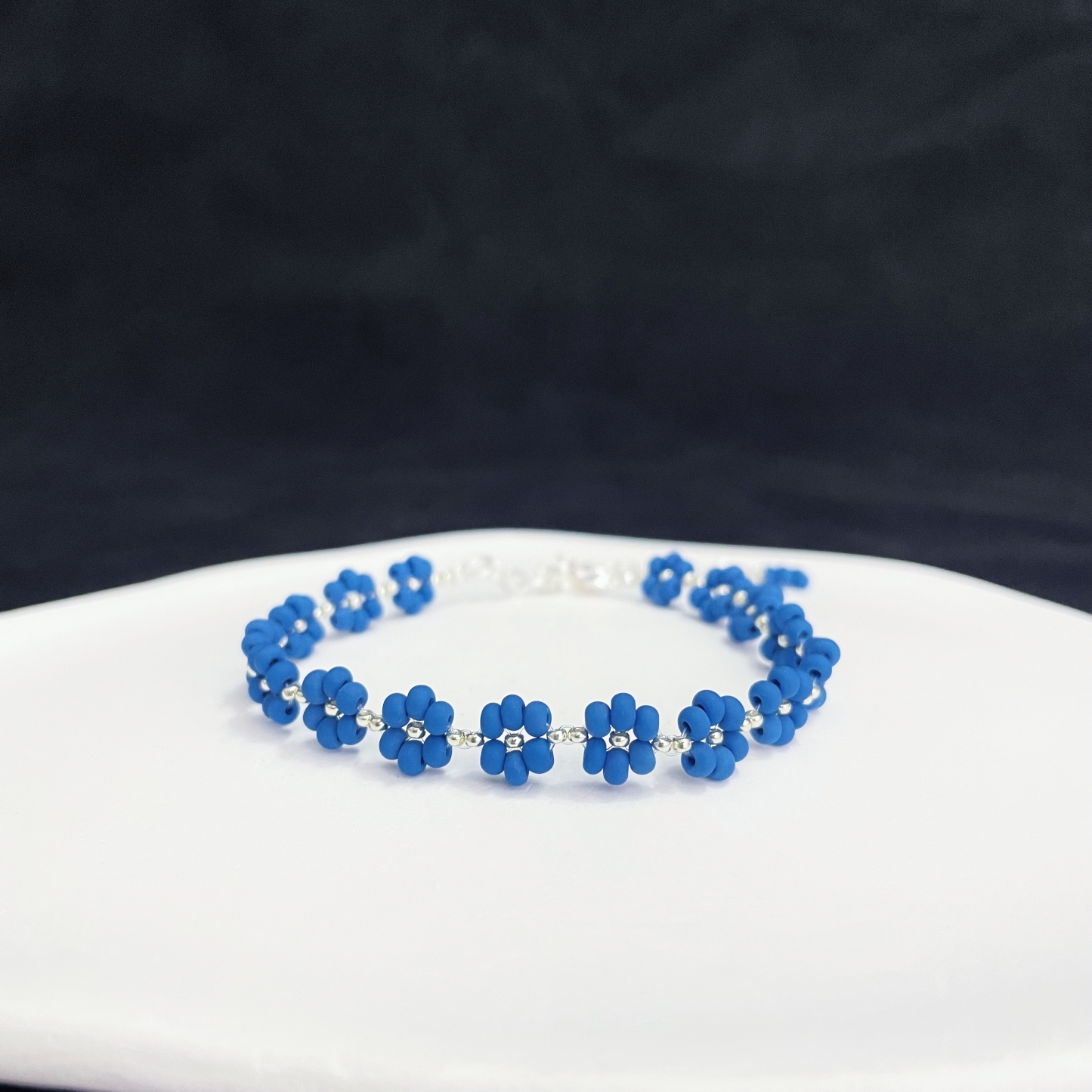 Royal Blue Velvet Bead Flowers Bracelet