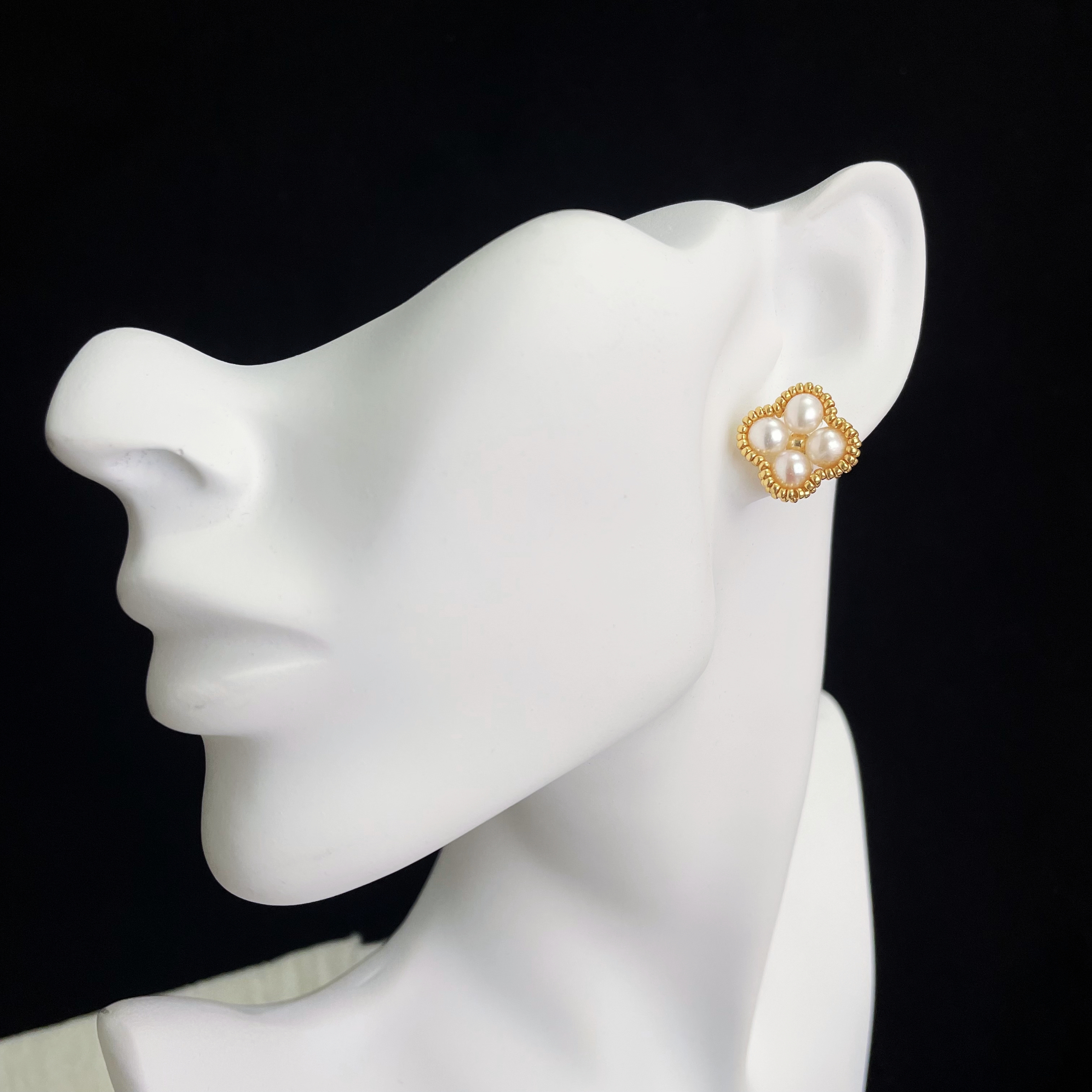 Freshwater Pearls Lucky Four-Leaf Clover Earring Studs