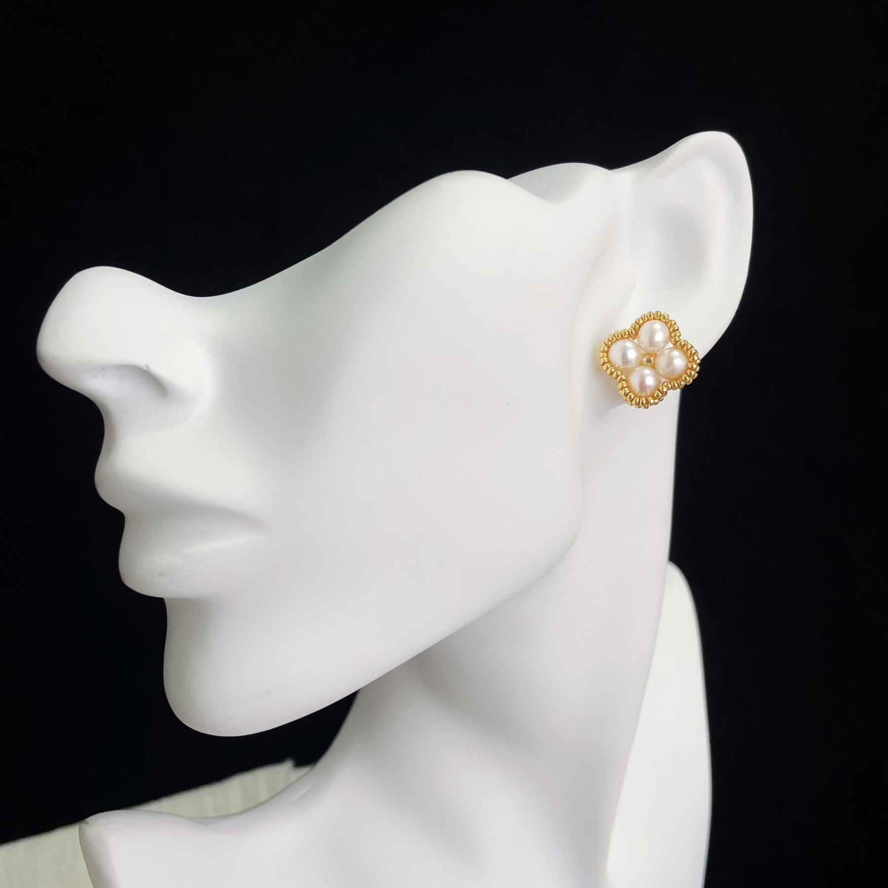 Freshwater Pearls Lucky Four-Leaf Clover Earring Studs