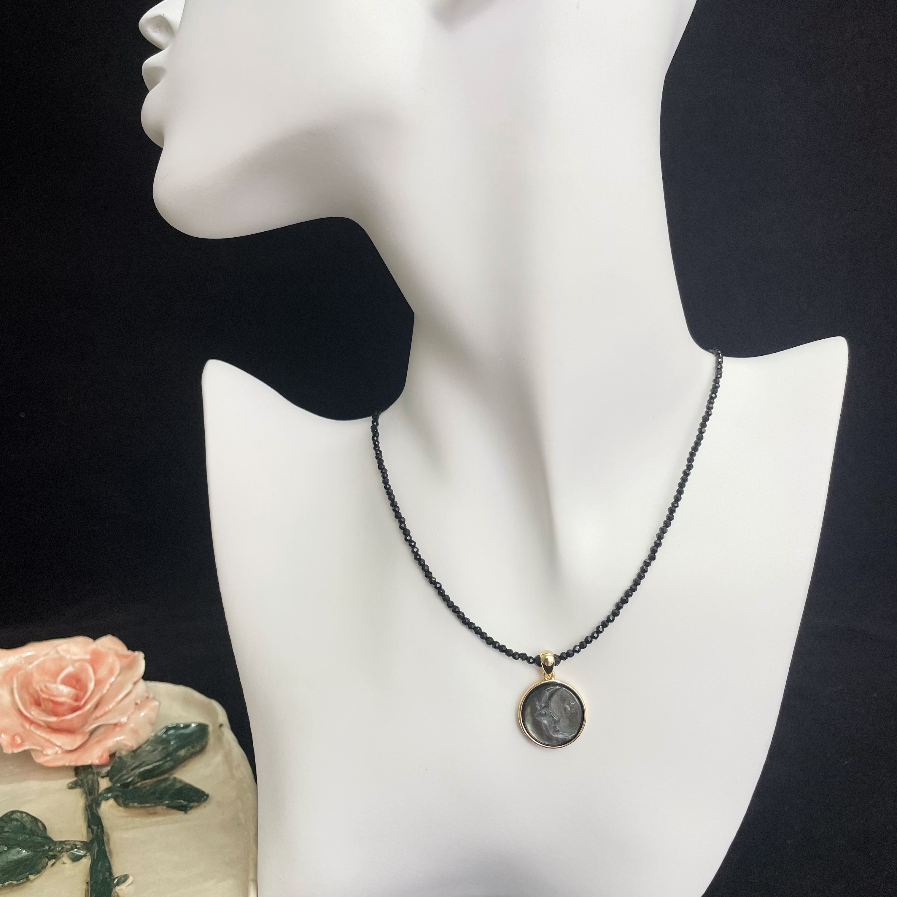  Celestial Elegance Beads Necklace with Mother-of-Pearl Moon Pendant