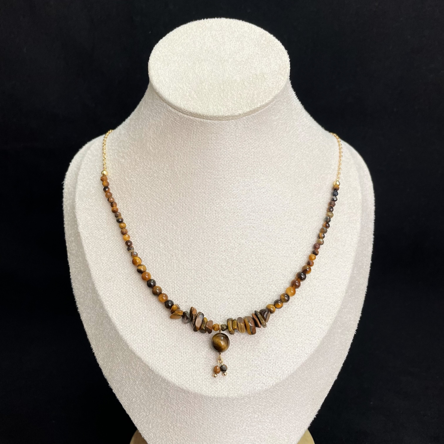 Energizing Tiger's Eye Beads Necklace Sweater Chain