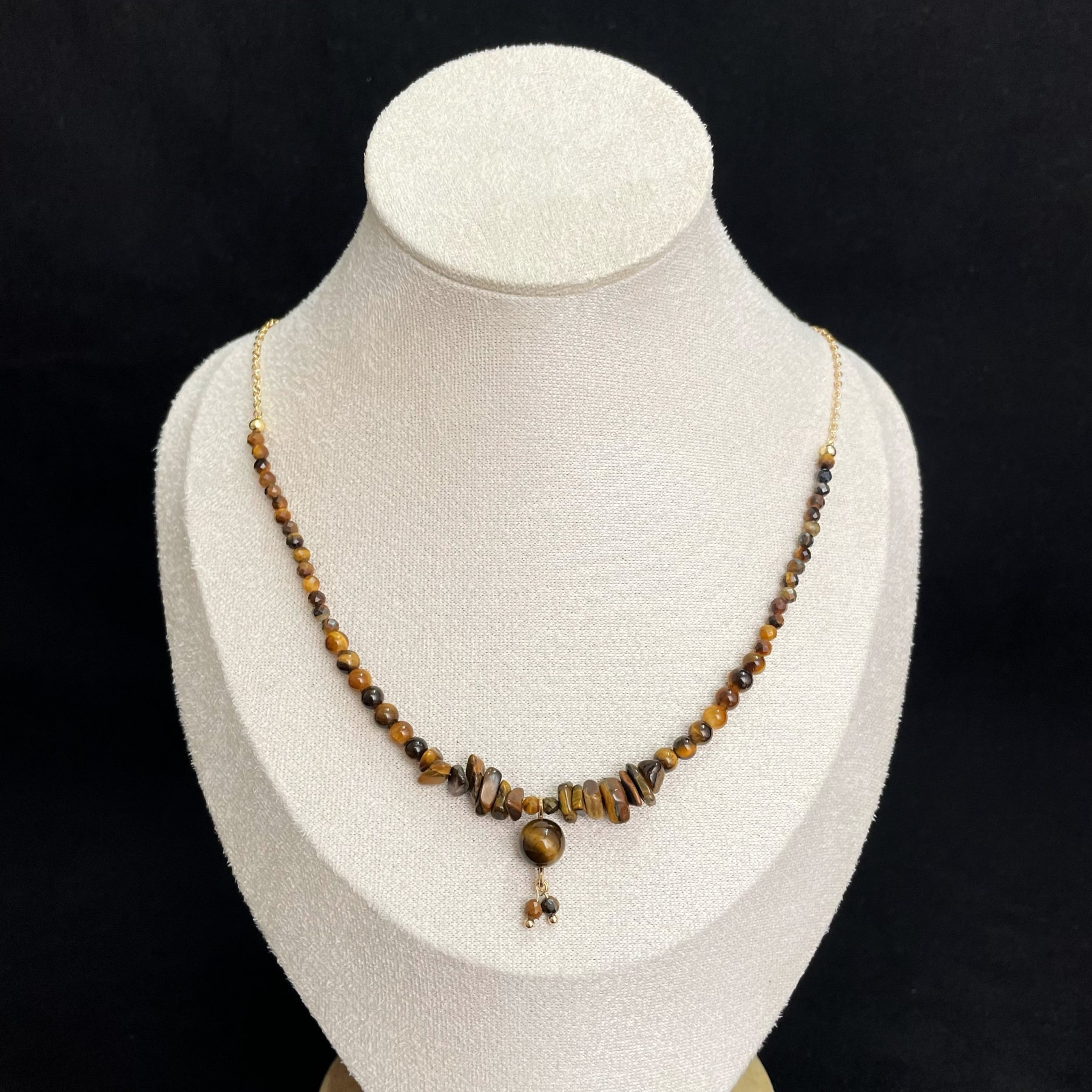Energizing Tiger's Eye Beads Necklace Sweater Chain