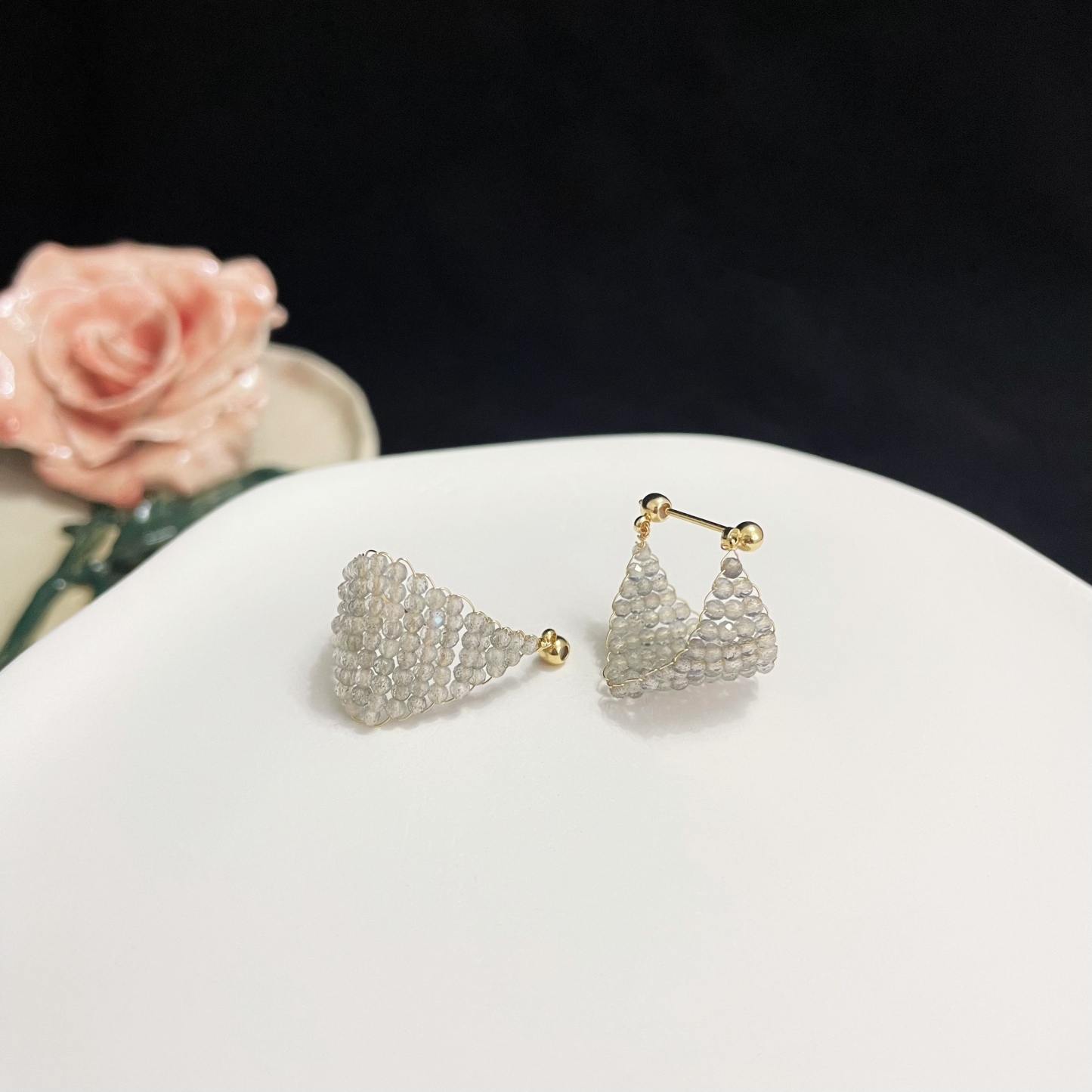 Woven Labradorite Earrings Shining Boat in the Milky Way