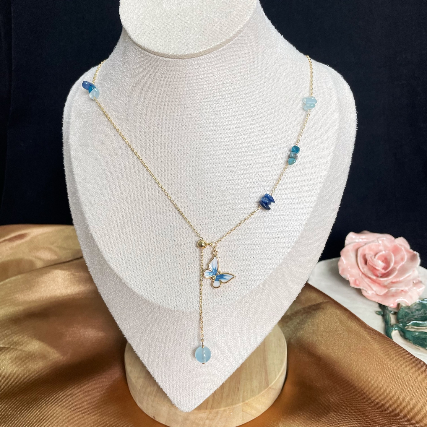 Blue Butterfly Blue Gemstone Necklace