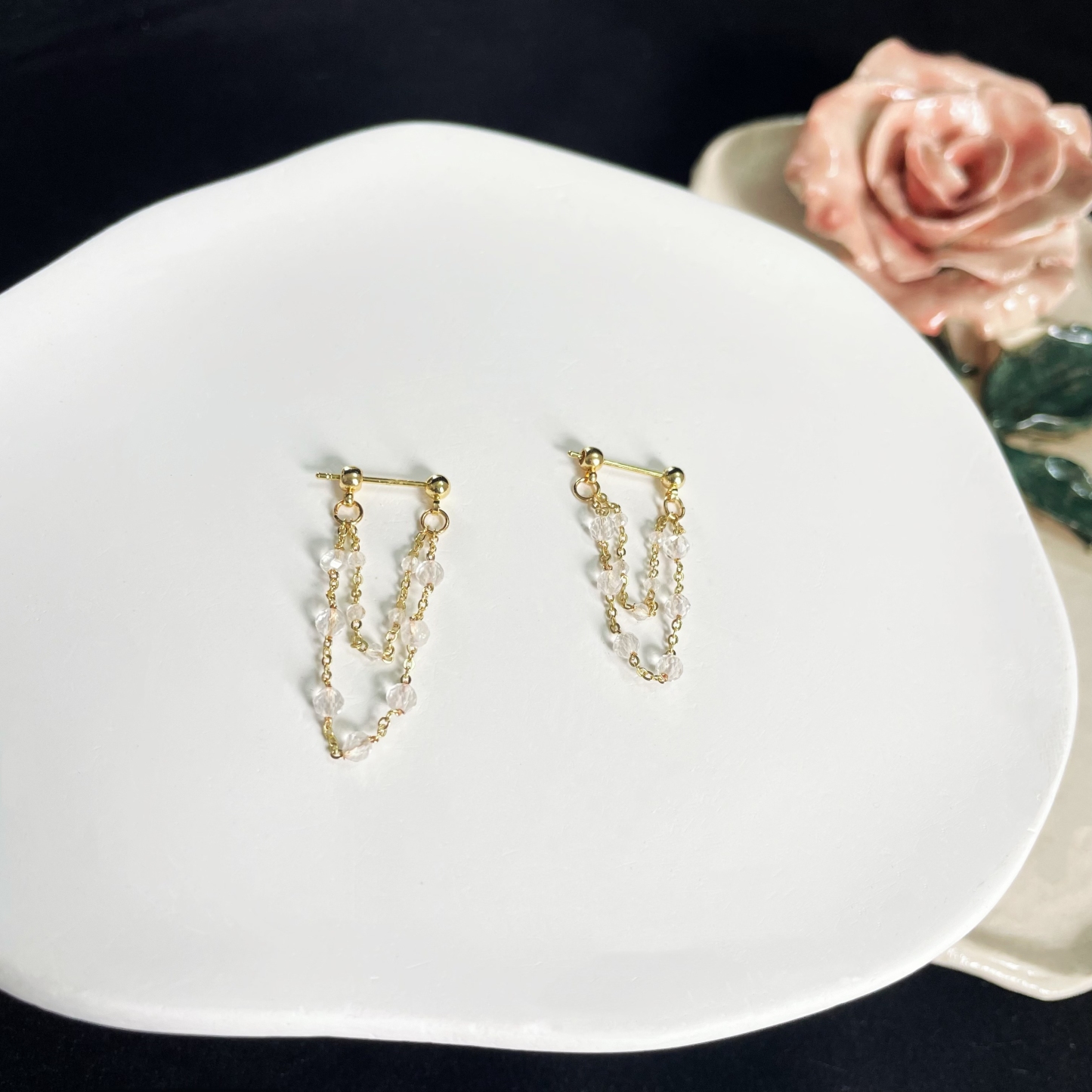 Double Clear Quartz Chains Semi-Hook Earrings