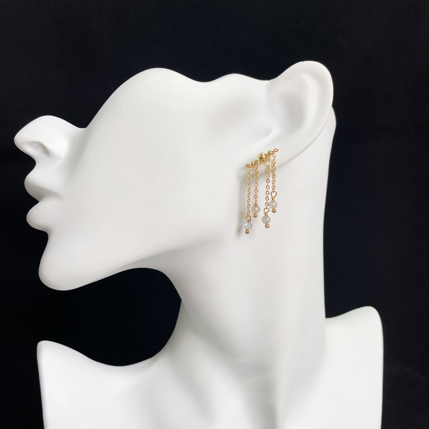 Cross-Bar with Labradorite Chain Tassels Earrings