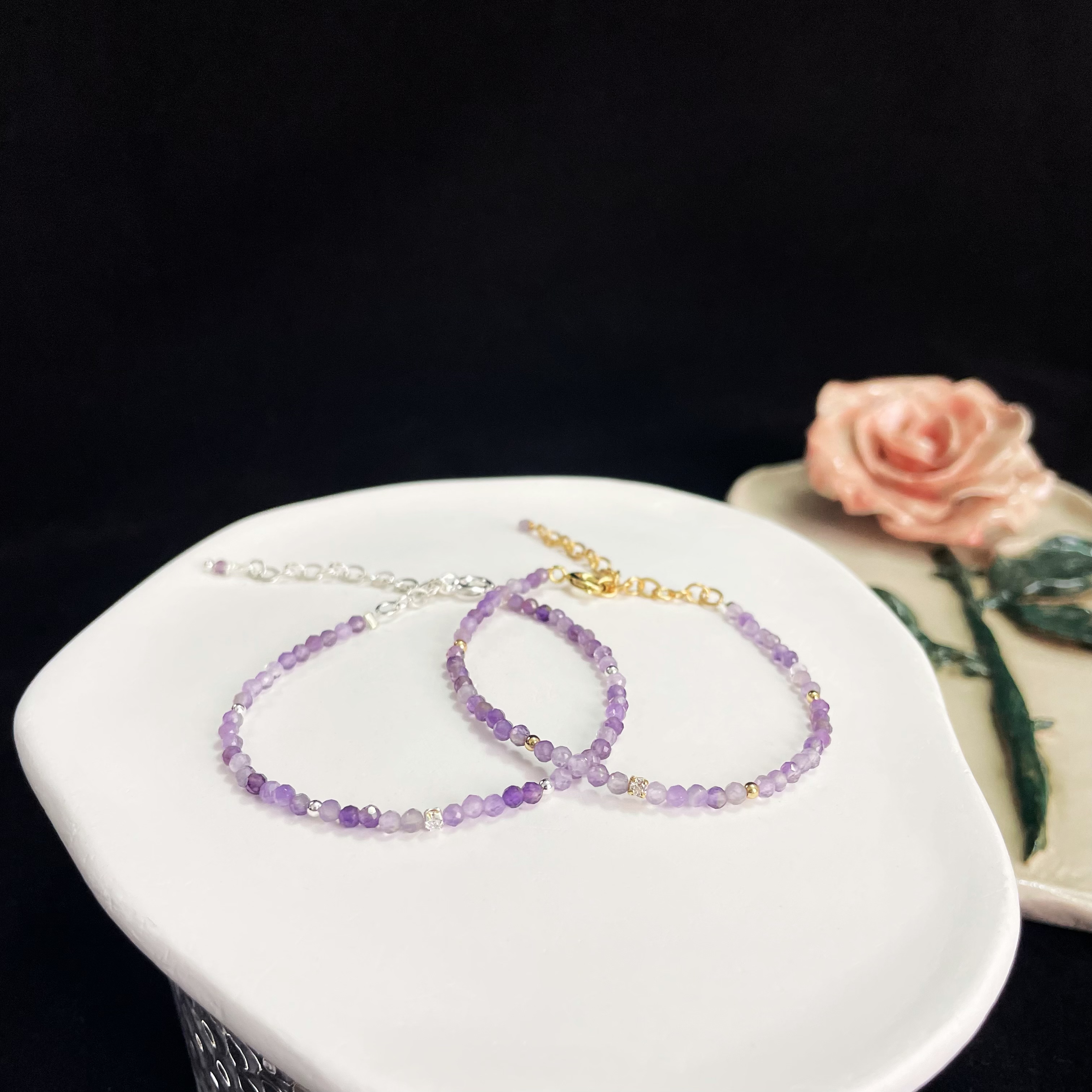 Thin Amethyst Bracelet with Zircon Accent