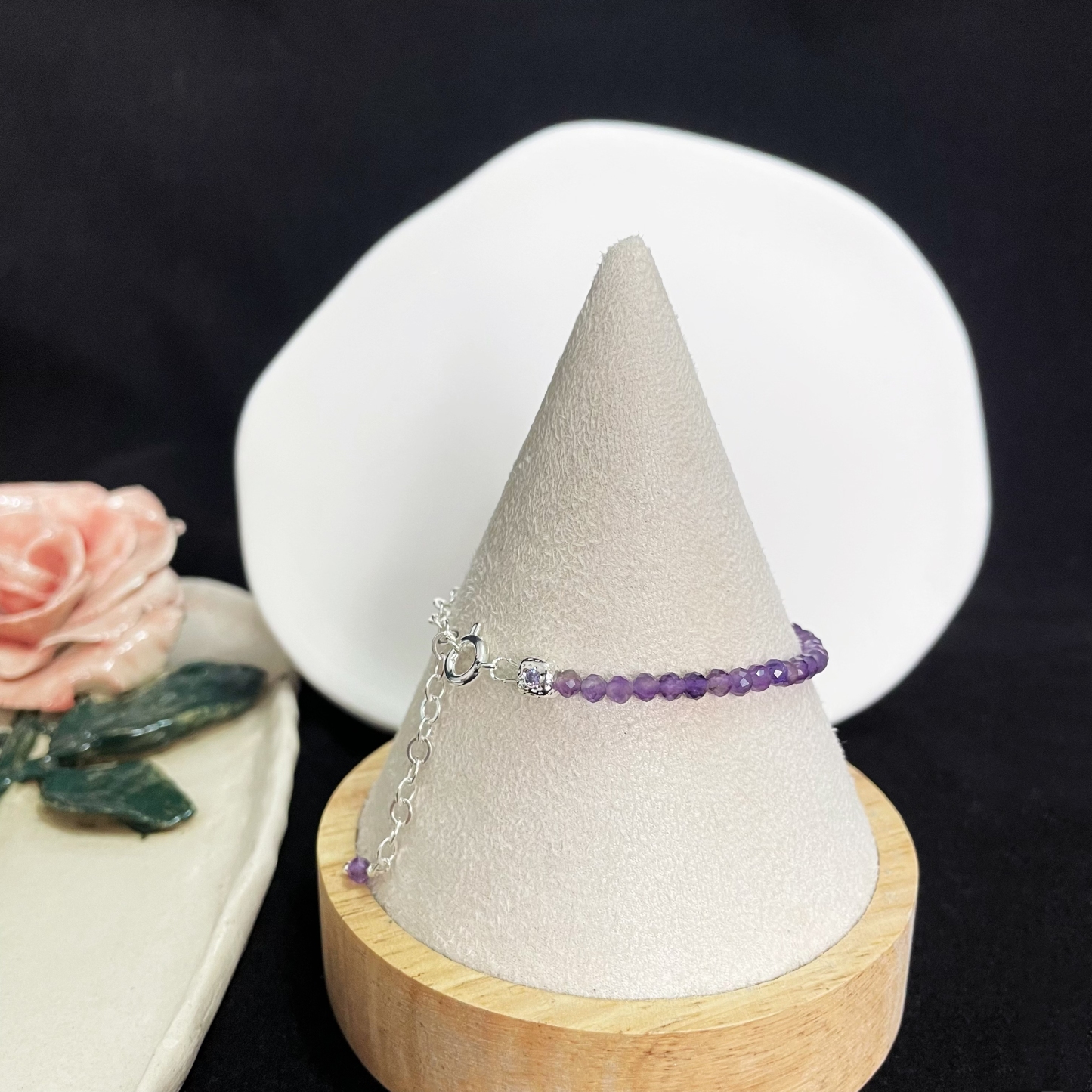 Gemstone Faced Beads Bracelet with Zircon Inlaid Cube Beads