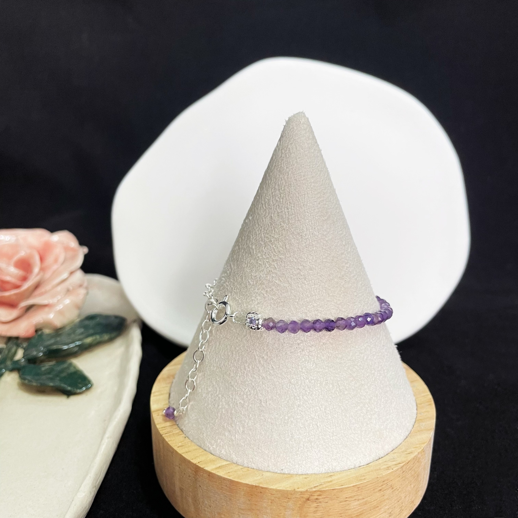 Gemstone Faced Beads Bracelet with Zircon Inlaid Cube Beads