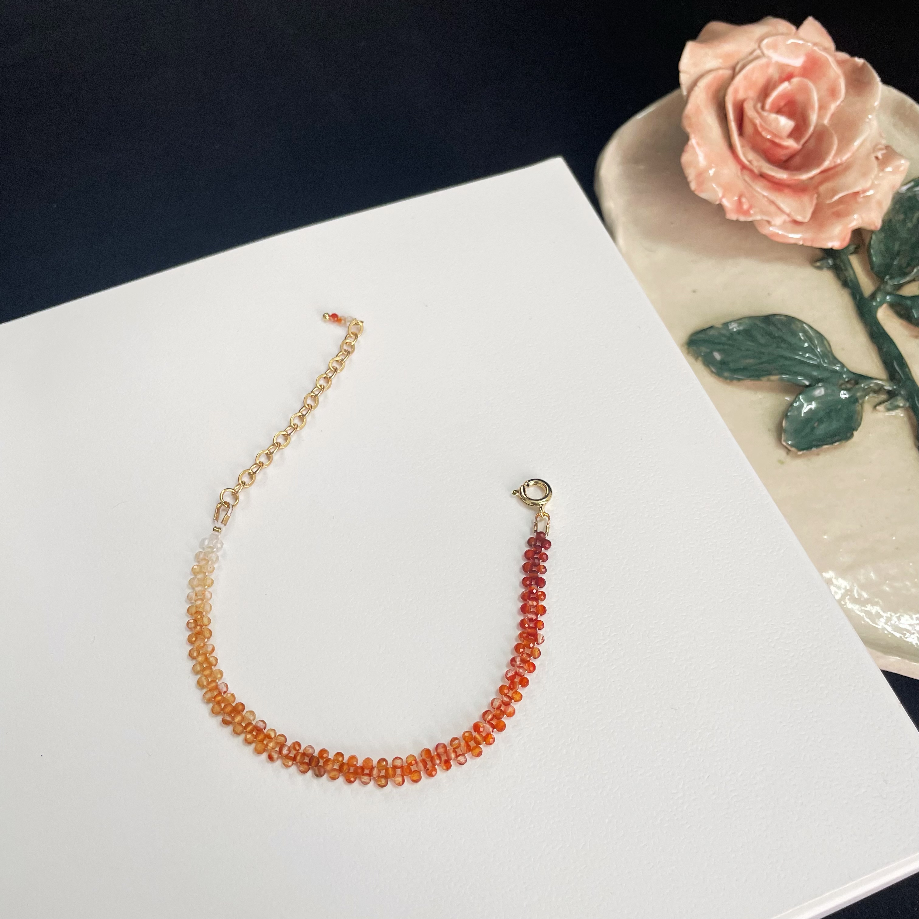 Red Agate Gradient Woven Bracelet