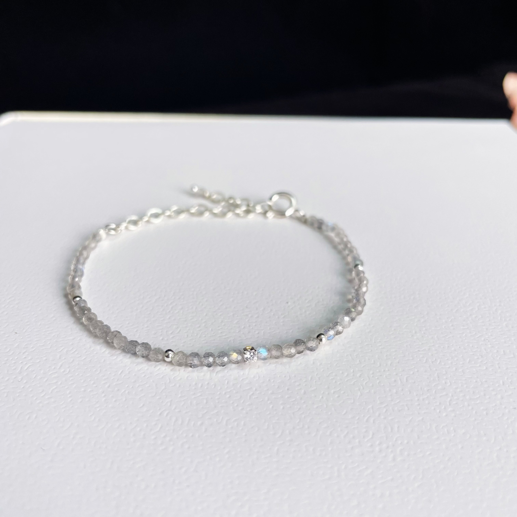 Handcrafted Dainty Thin Labradorite Faced Beads Bracelet