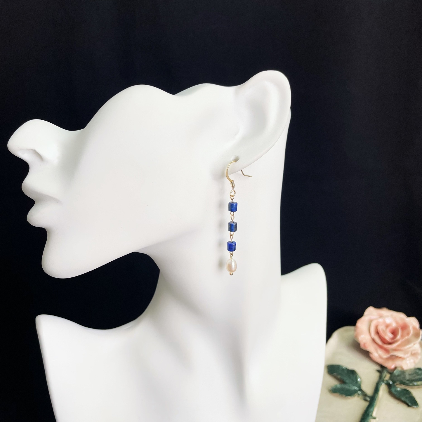 Minimalist Lapis Lazuli and Pearl Earrings