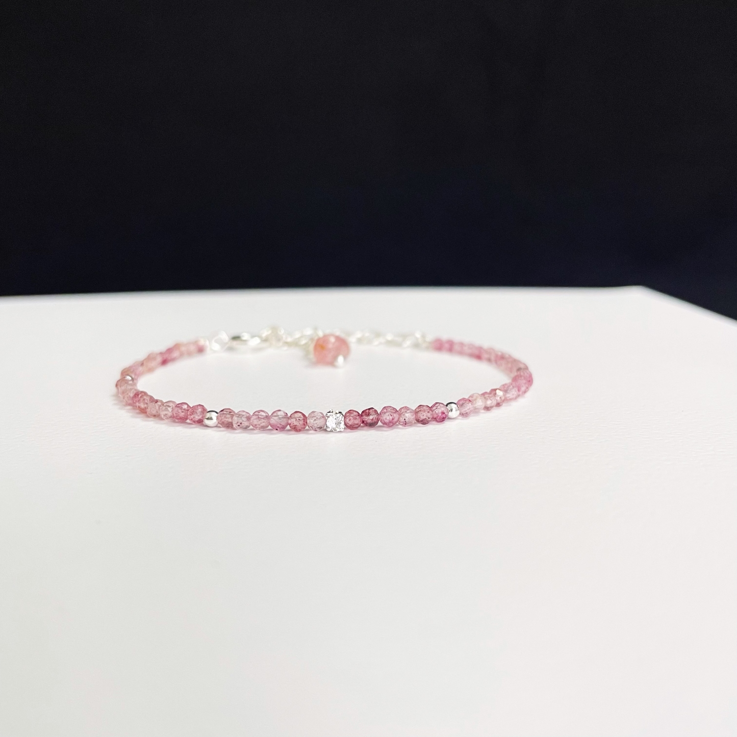 2mm Delicate Thin Strawberry Quartz Faceted Beads Bracelet